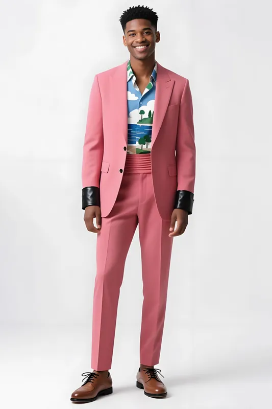2 Piece Single Breasted Peak Lapel Pink Men's Suits sold by Zapaka