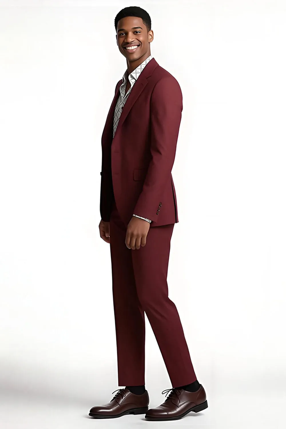 Burgundy Notched Lapel 2 Piece Slim Fit Men's Prom Suits sold by Zapaka product image thumbnail 3