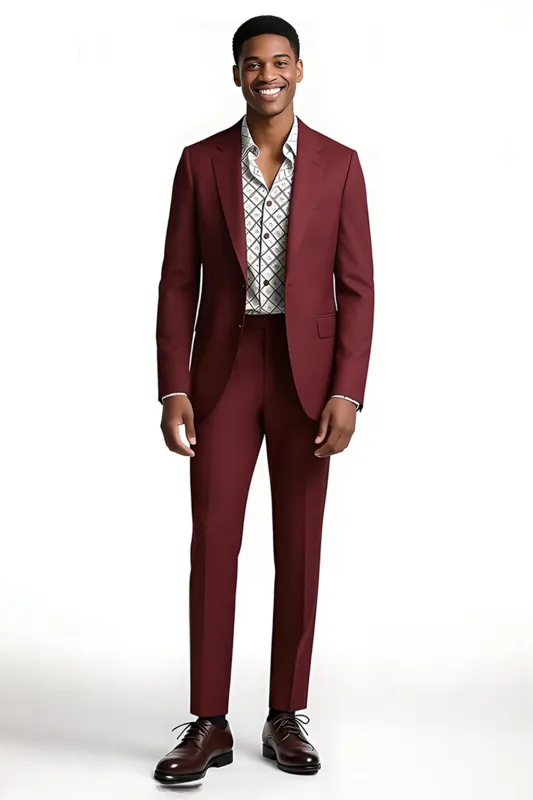 Burgundy Notched Lapel 2 Piece Slim Fit Men's Prom Suits sold by Zapaka