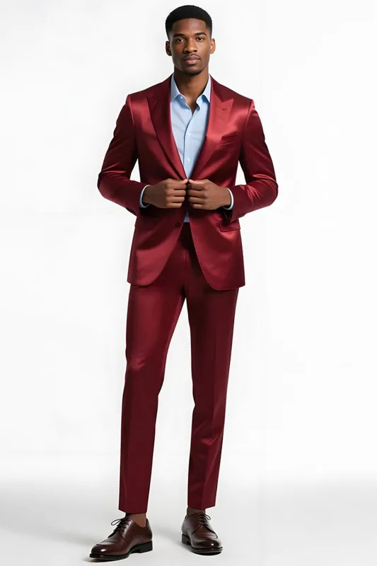 Peak Lapel 2 Piece Burgundy Single Breasted Men's Prom Suits sold by Zapaka