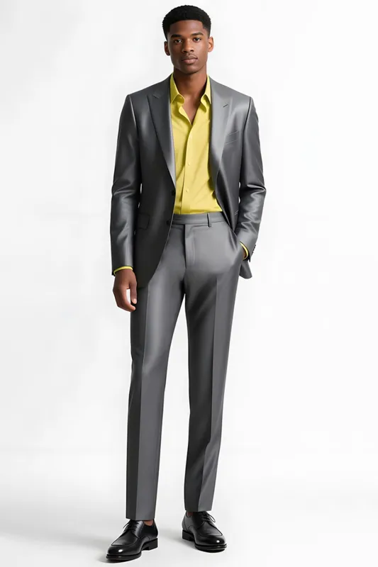 Silver Grey 2 Piece Peak Lapel Slim Fit Men Formal Suits sold by Zapaka