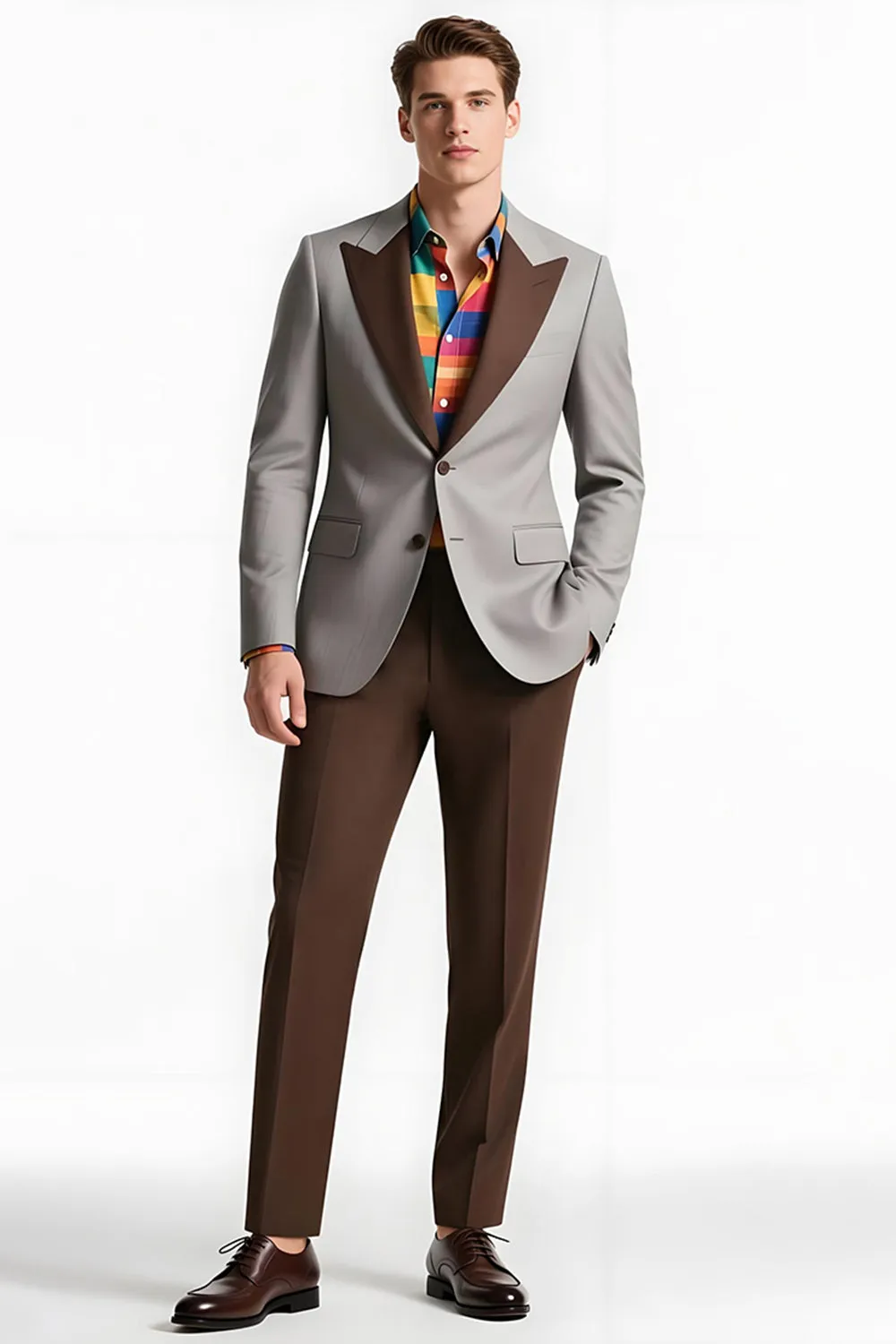 Grey Peak Lapel 2 Piece Single Breasted Men Prom Suits sold by Zapaka