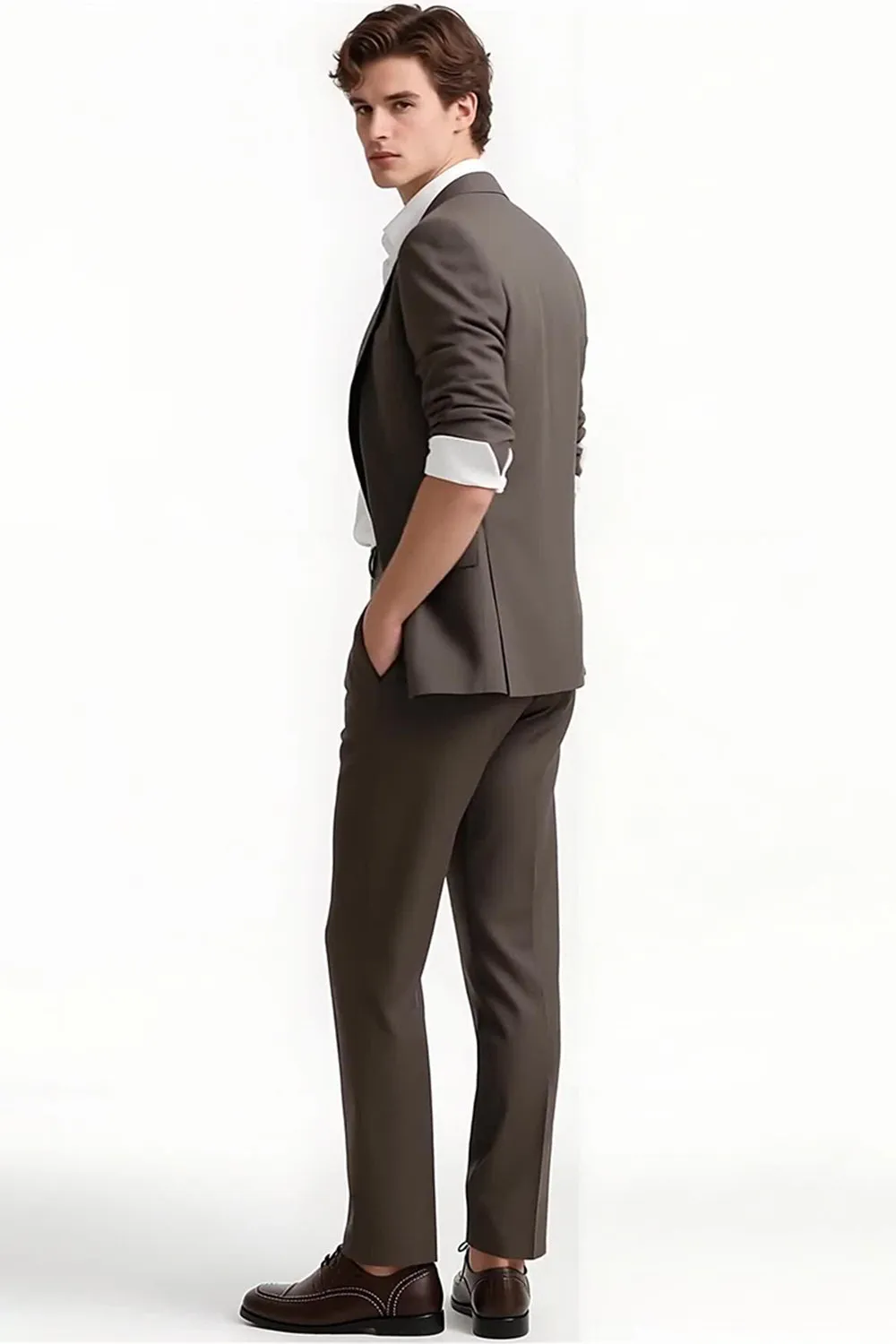 Grey Coffee 2 Piece Notched Lapel Men's Formal Suits sold by Zapaka product image thumbnail 3