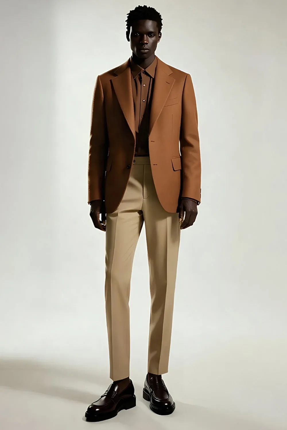 Dark Khaki Notched Lapel Singel Breasted Men's Suits sold by Zapaka