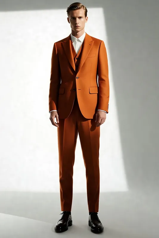 Men's Dark Orange Peak Lapel 2 Piece Prom Suits sold by Zapaka