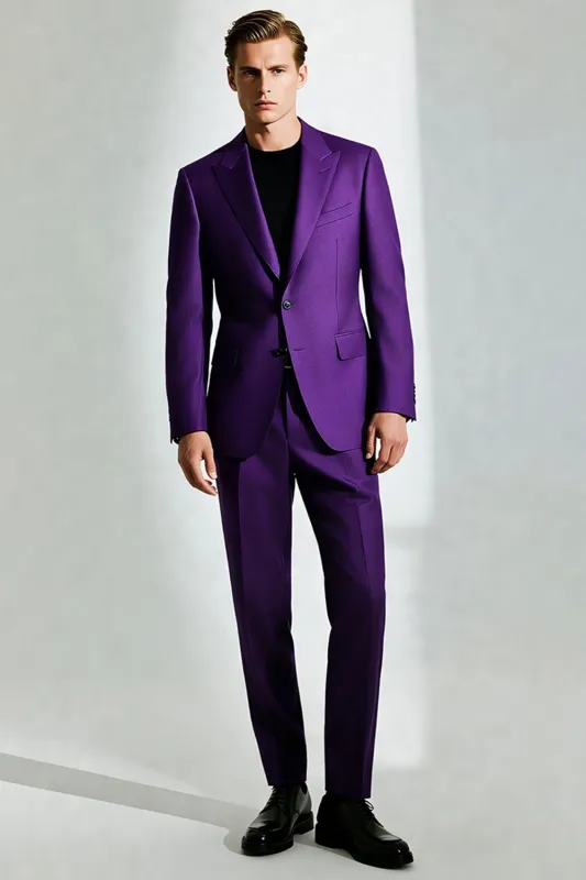 Dark Purple One Button Peak Lapel Men's Prom Suits sold by Zapaka