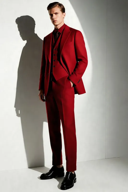 Burgundy Singel Breasted 3 Piece Men's Prom Suits sold by Zapaka