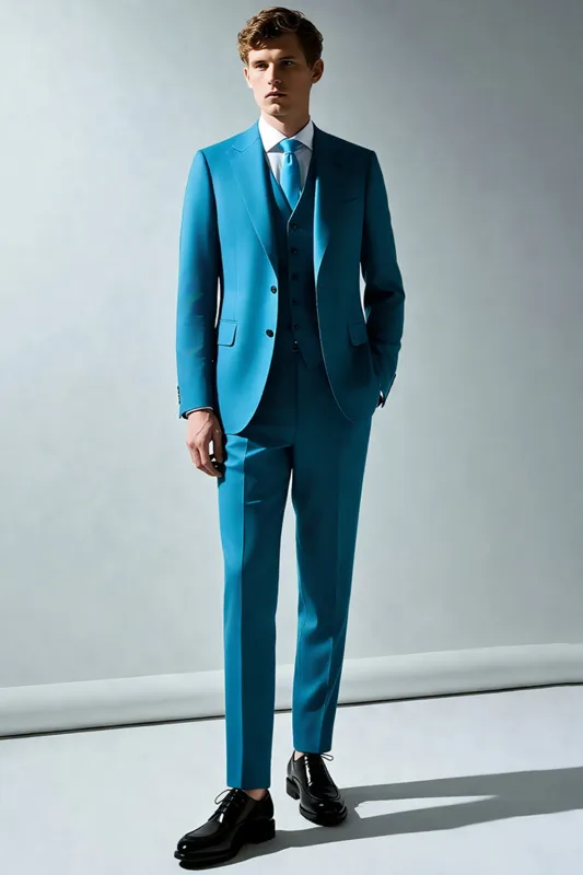 Peacock Blue Notched Lapel 2 Piece Men's Suits sold by Zapaka
