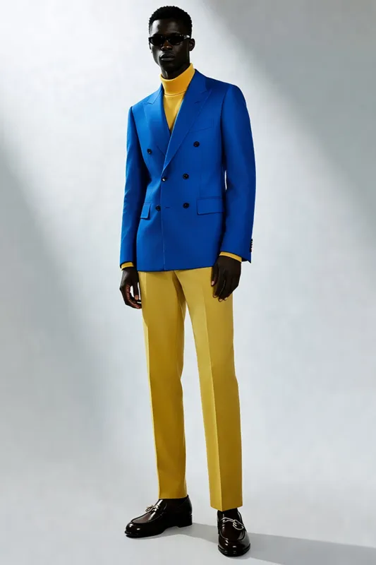 Men's Peak Lapel Blue Double Breasted Prom Suits sold by Zapaka