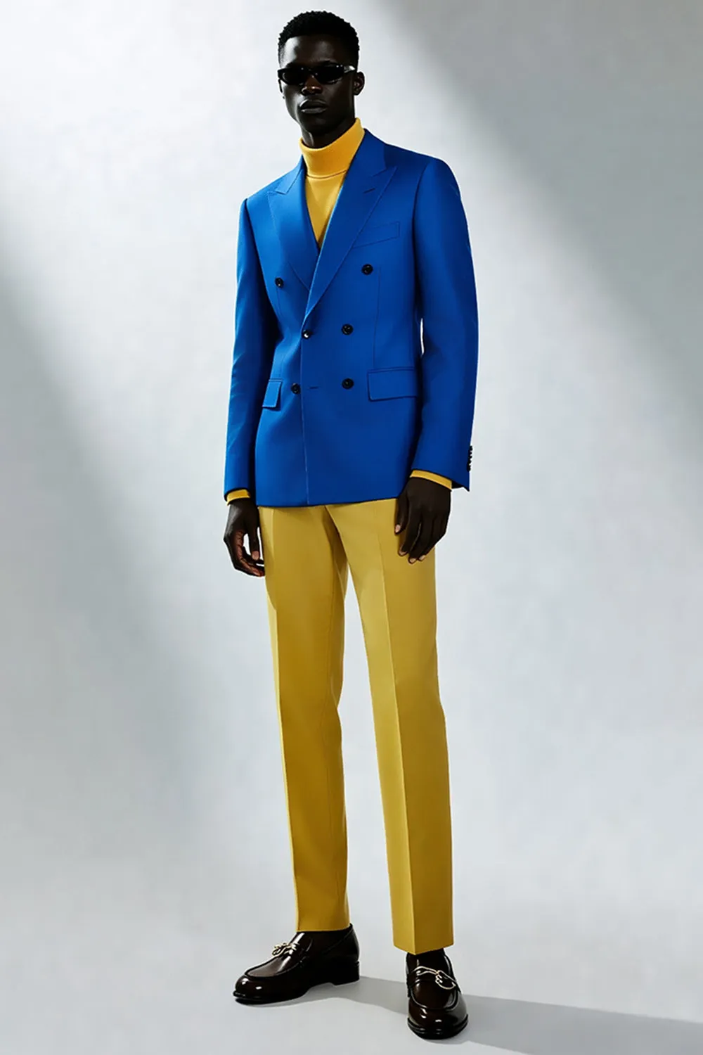 Men's Peak Lapel Blue Double Breasted Prom Suits sold by Zapaka