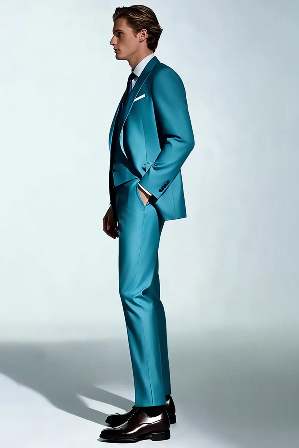 Peacock Blue Peak Lapel 3 Piece Men's Suits sold by Zapaka product image thumbnail 3