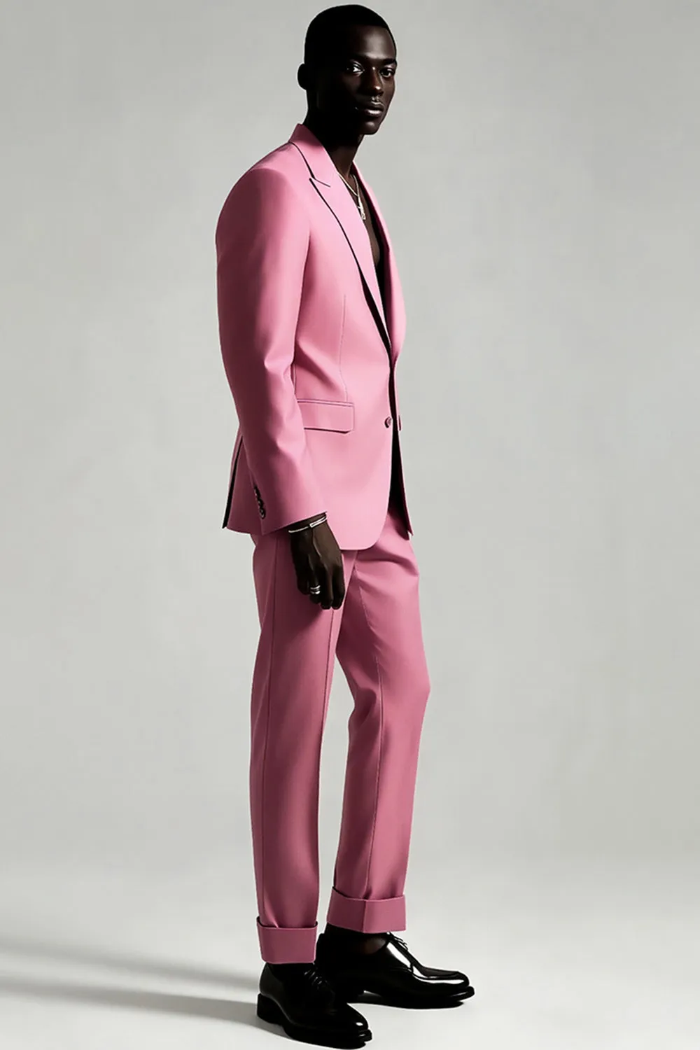 Men's Grey Pink Peak Lapel 2 Piece Prom Suits sold by Zapaka product image thumbnail 3