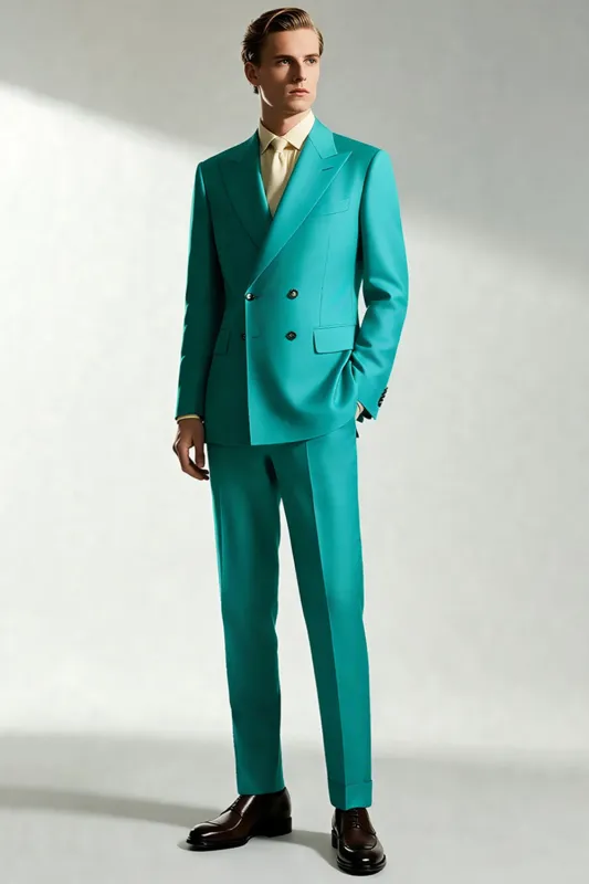 Men's Peak Lapel One Button Turquoise Prom Suits sold by Zapaka