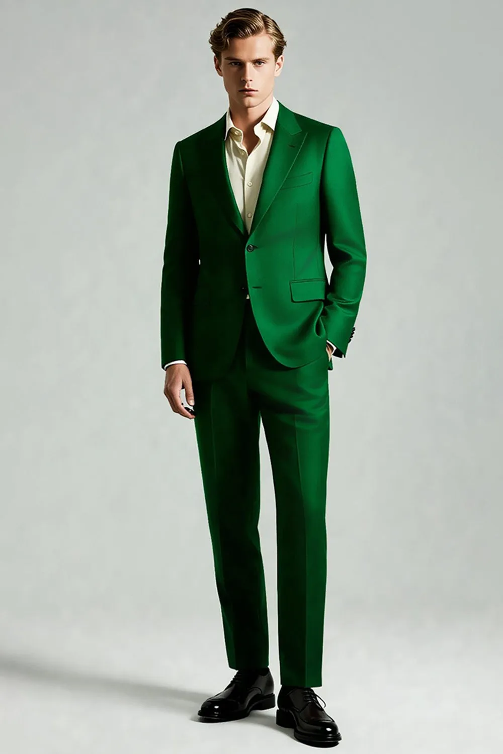 Dark Green Peak Lapel 2 Piece Men's Suits sold by Zapaka