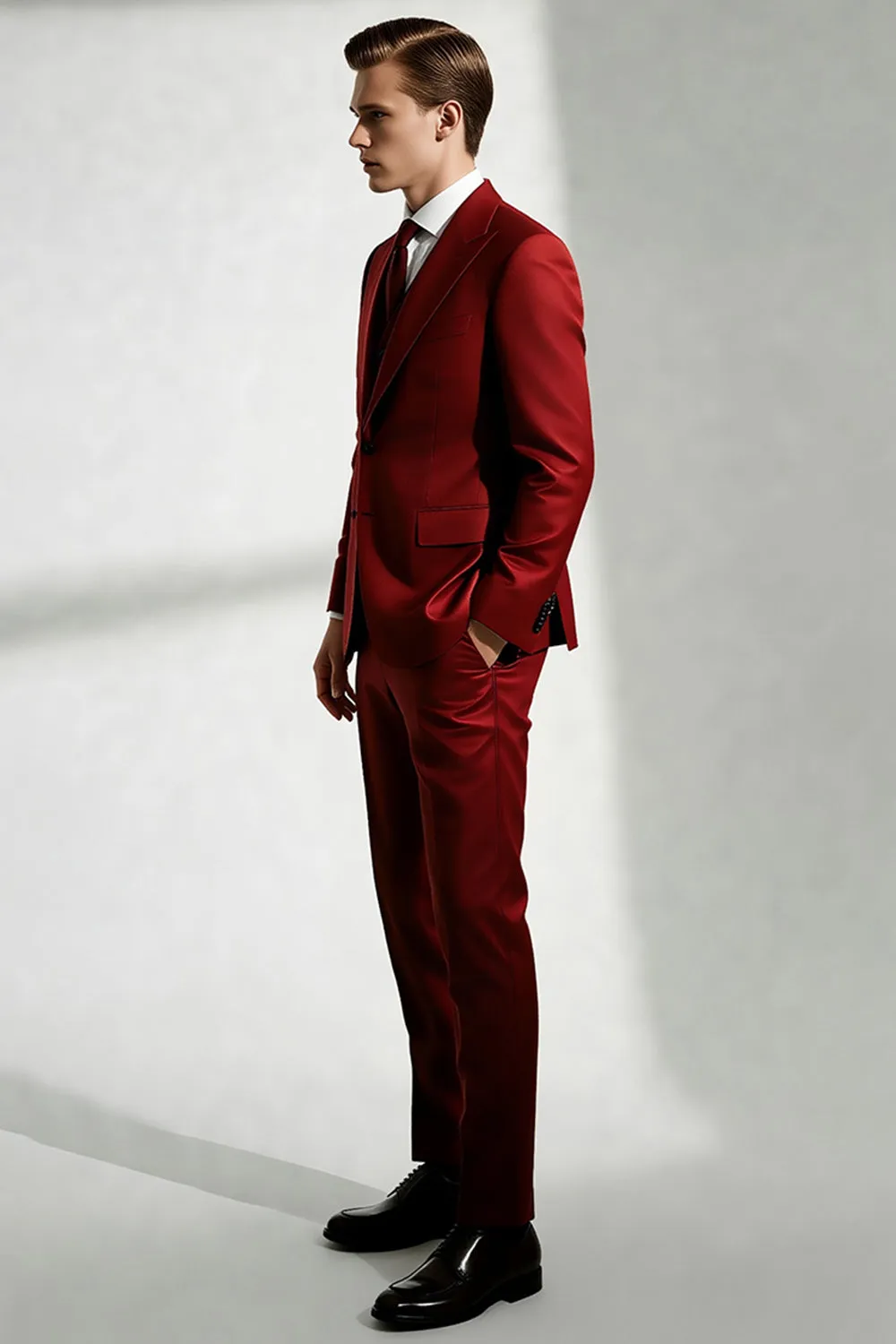 Burgundy Peak Lapel One Button Men's Suits sold by Zapaka product image thumbnail 3