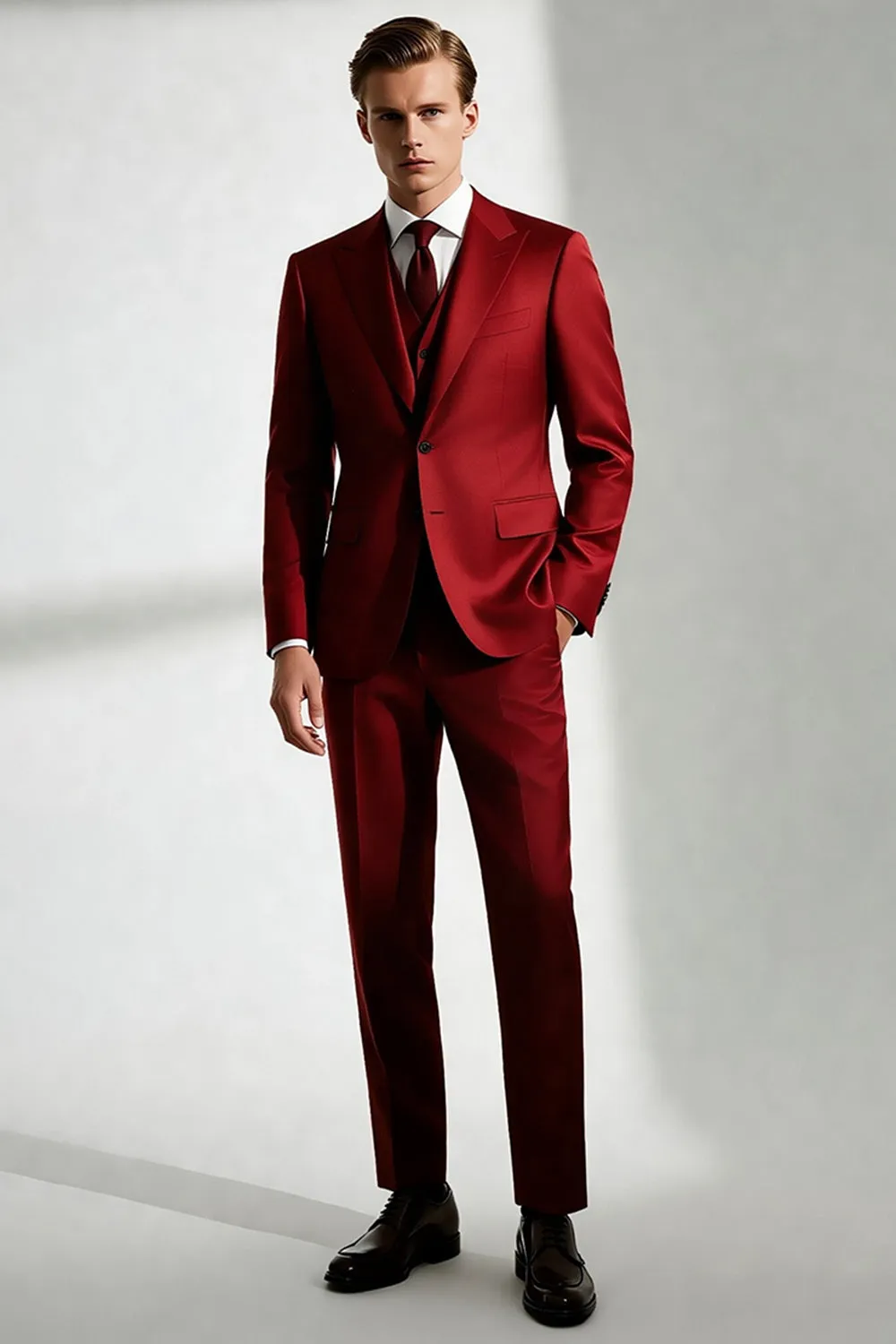Burgundy Peak Lapel One Button Men's Suits sold by Zapaka