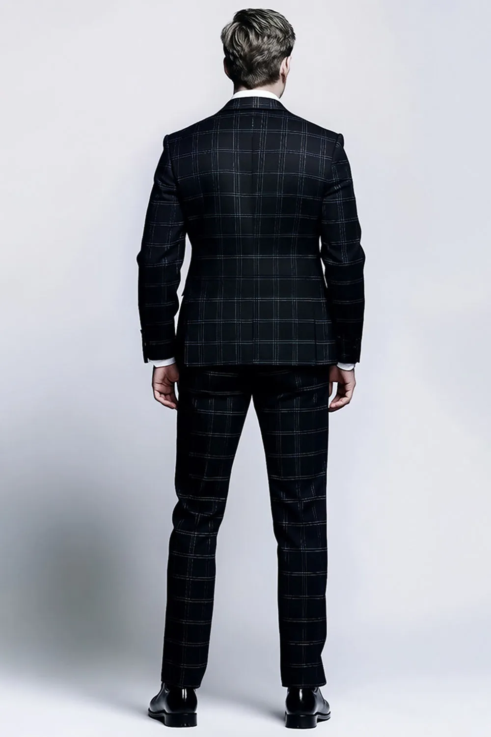 Mix Black Grid 2-Piece Slim Fit Notched Lapel Men Formal Suits sold by Zapaka product image thumbnail 3