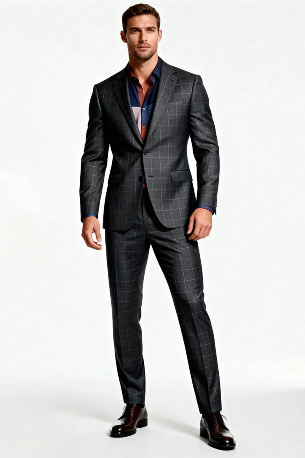 Dark Grey Striped Notched Lapel 2 Piece Single Breasted Men Suits sold by Zapaka