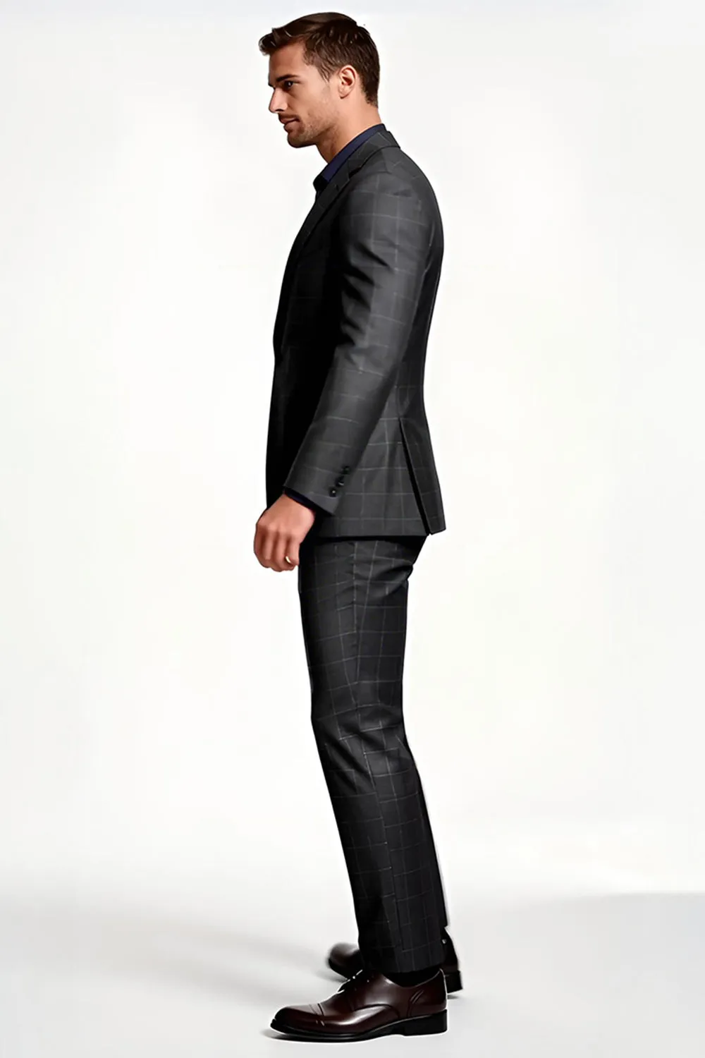 Dark Grey Striped Notched Lapel 2 Piece Single Breasted Men Suits sold by Zapaka product image thumbnail 3