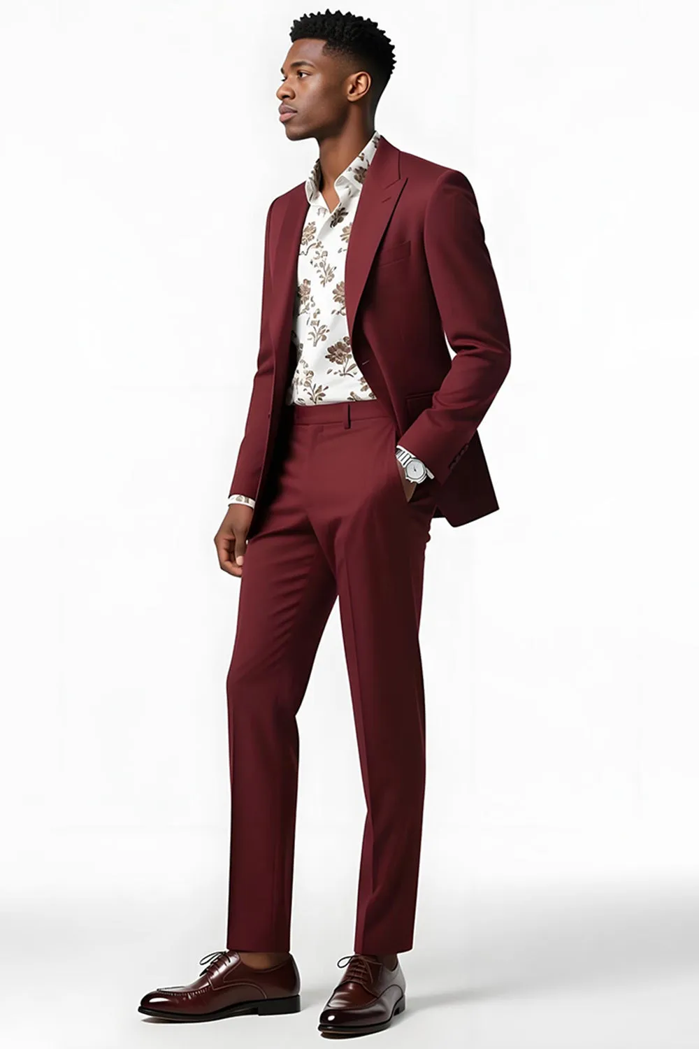 Burgundy Peak Lapel 2 Piece Single Breasted Men Suits sold by Zapaka product image thumbnail 3