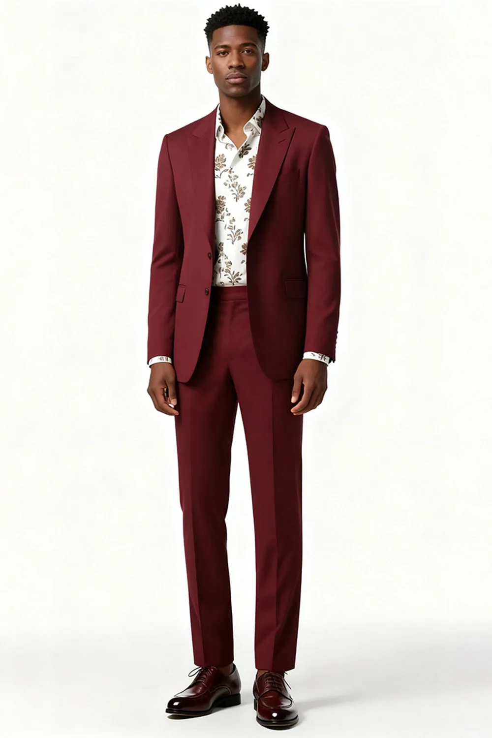 Burgundy Peak Lapel 2 Piece Single Breasted Men Suits sold by Zapaka