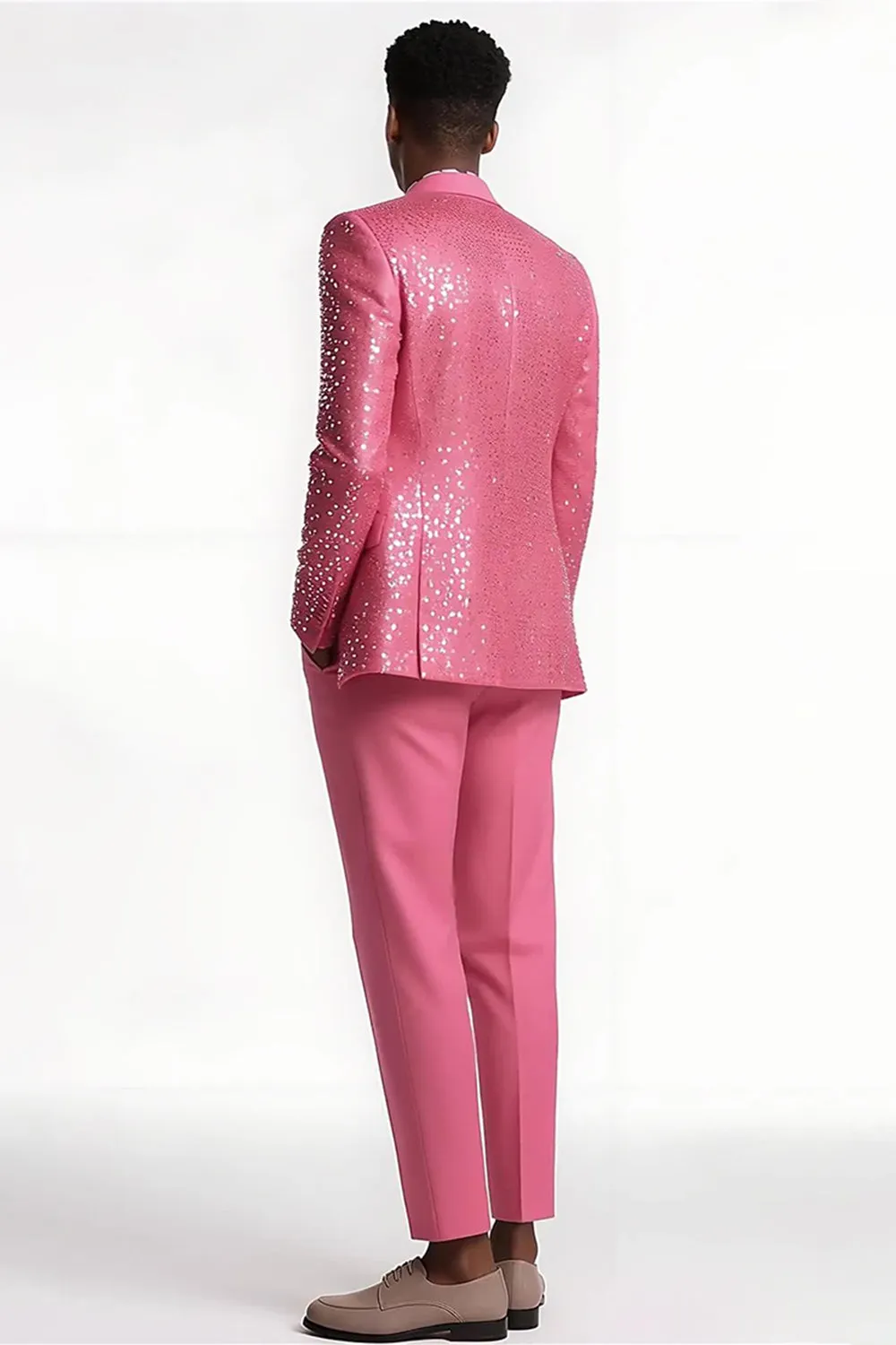 2 Piece Blush Slim Fit Peak Lapel Men's Prom Suits with Sequins sold by Zapaka product image thumbnail 2