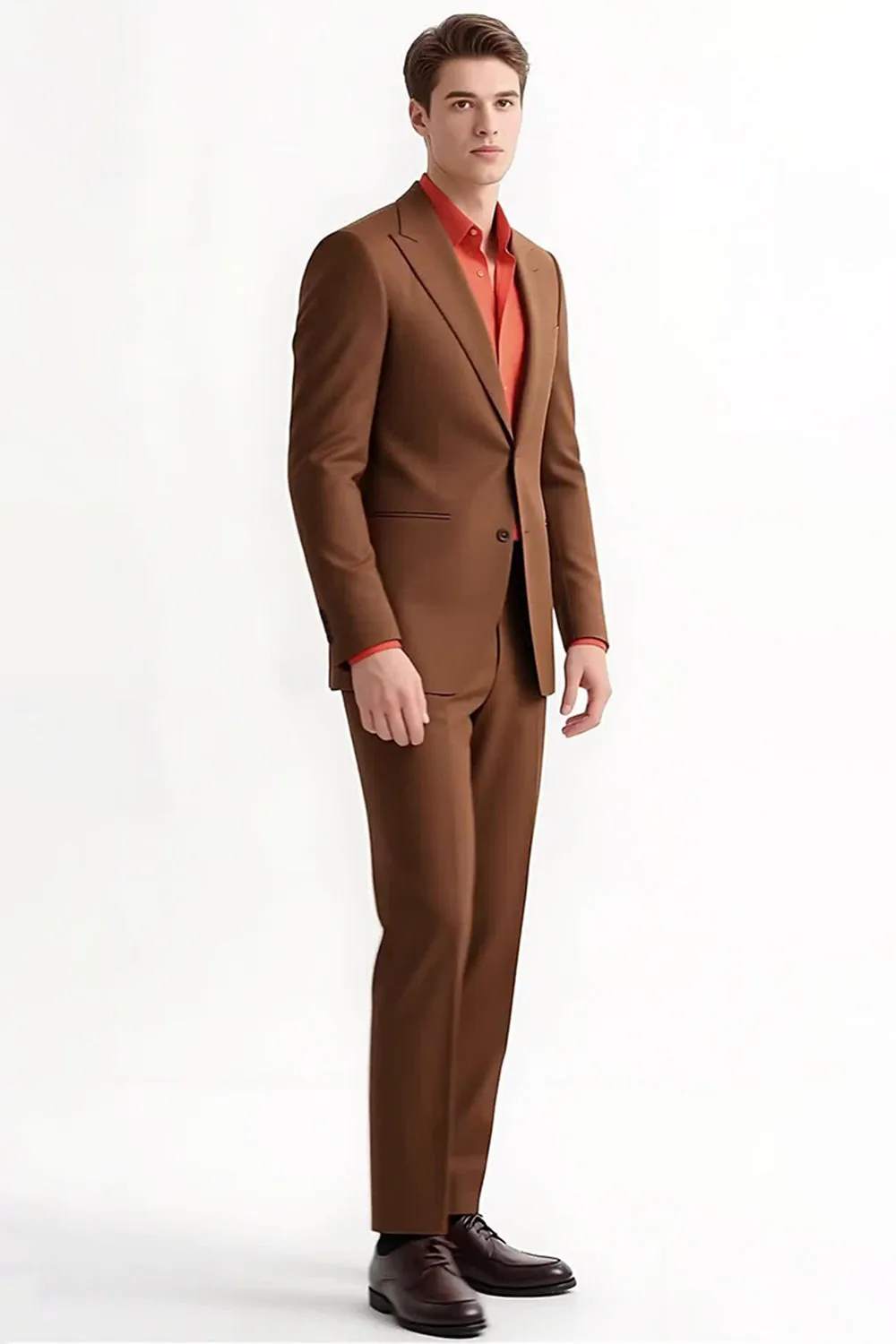 Peak Lapel 2 Piece Single Breasted Slim Fit Men's Brown Suits sold by Zapaka product image thumbnail 3