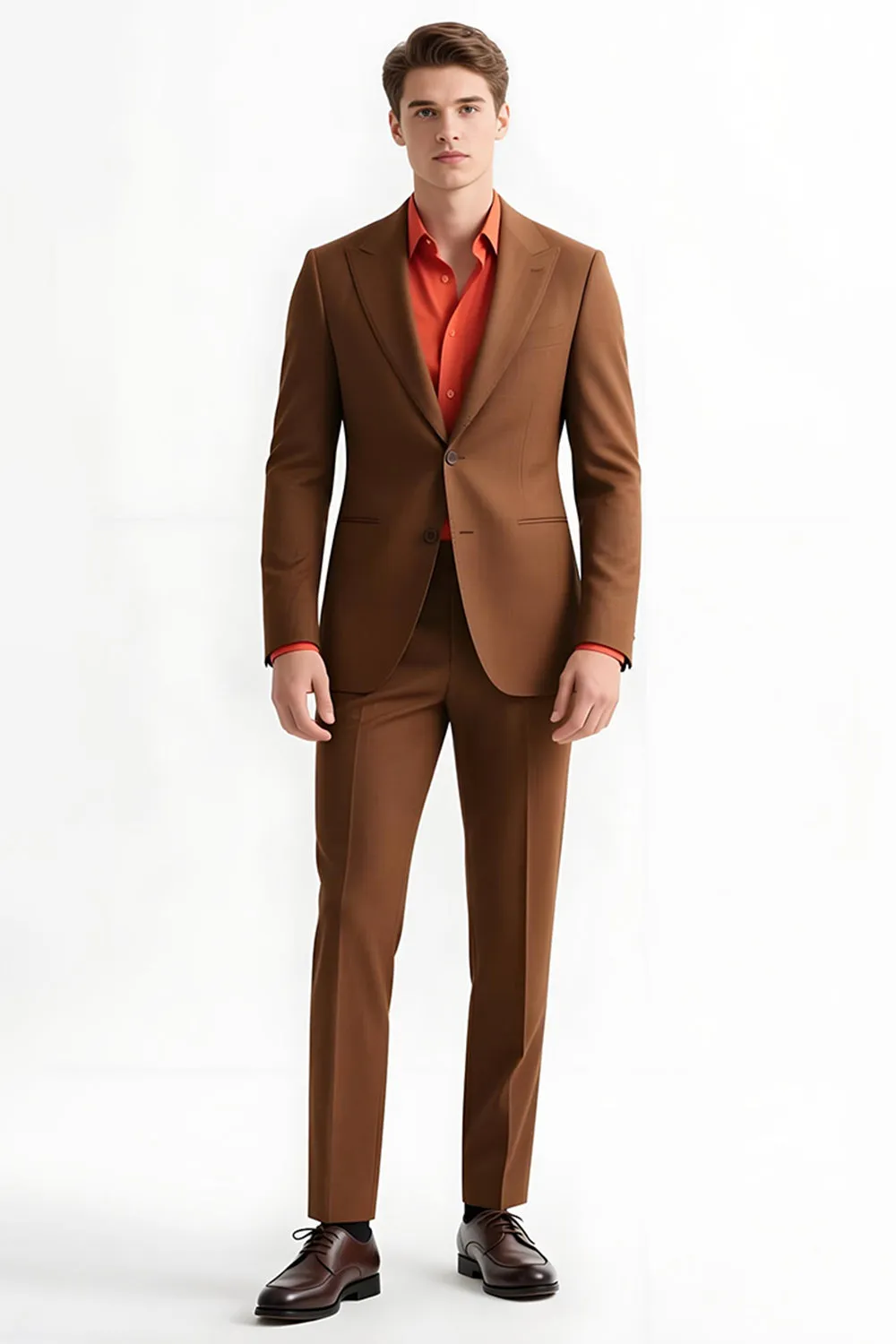 Peak Lapel 2 Piece Single Breasted Slim Fit Men's Brown Suits sold by Zapaka