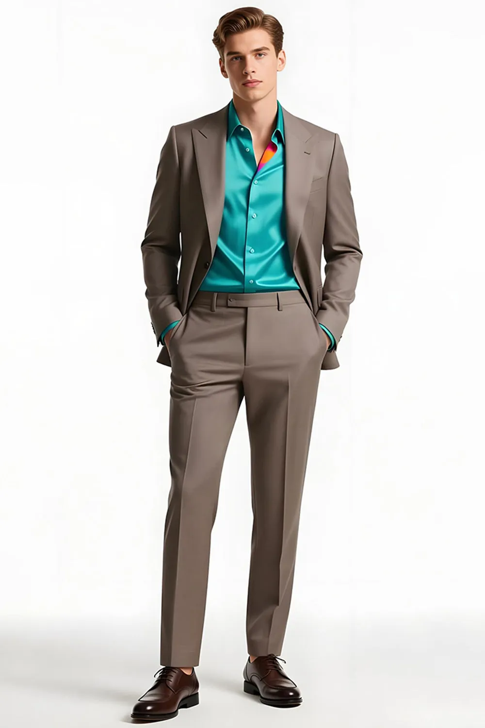 Light Coffee 2 Piece Peak Lapel Men's Business Suits sold by Zapaka