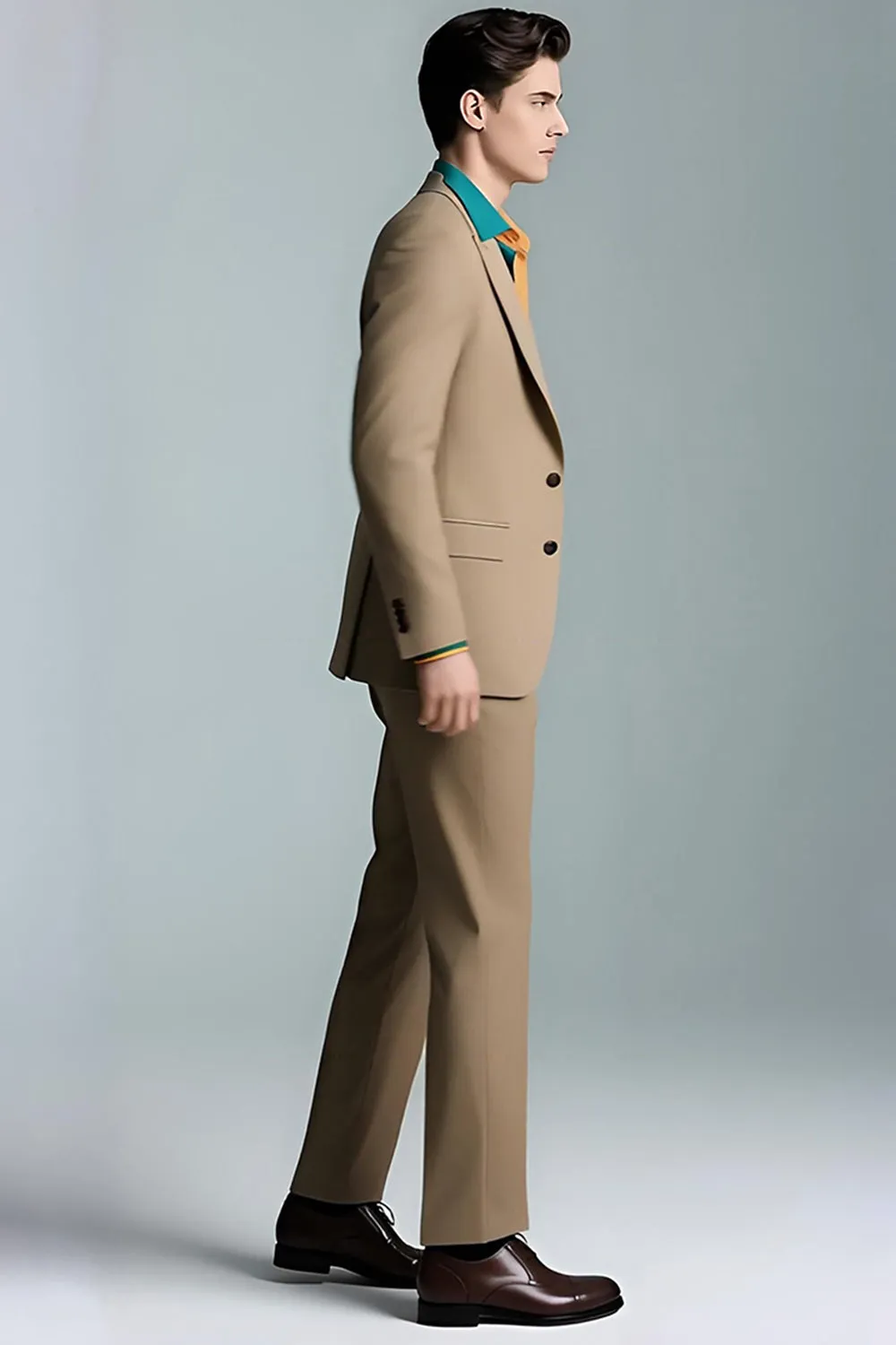 Khaki Peak Lapel 2 Piece Slim Fit Men's Suits sold by Zapaka product image thumbnail 3