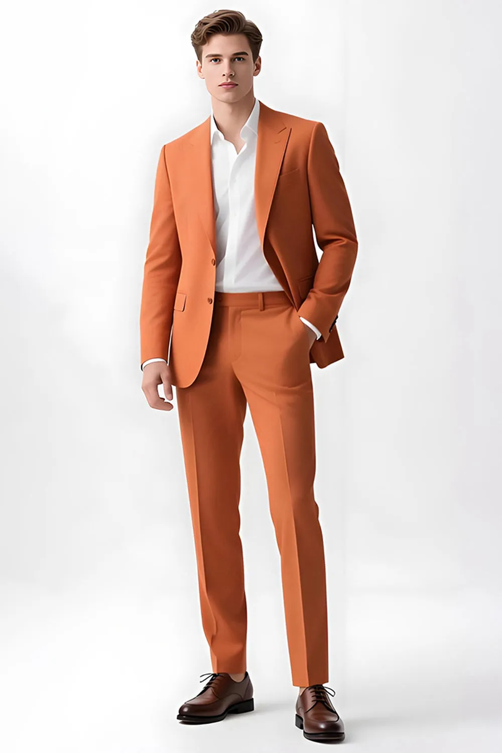 Men's Orange Peak Lapel Single Breasted Prom Suits sold by Zapaka