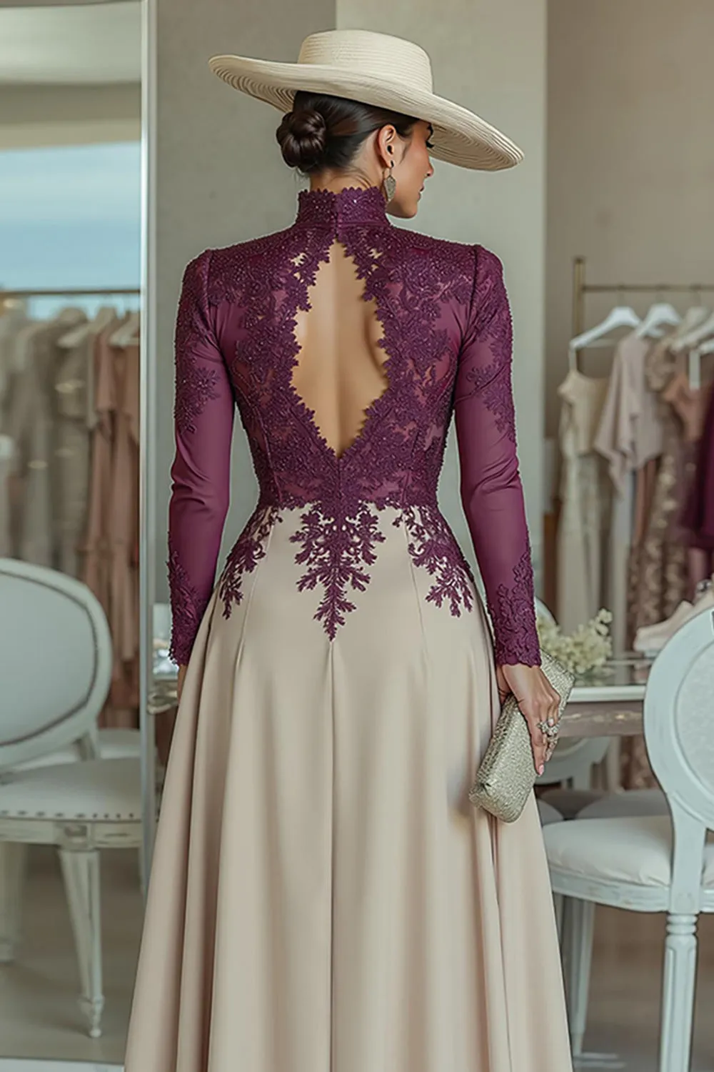 Purple Apricot High Neck Appliqued Mother of the Bride Jumpsuits with Keyhole sold by Zapaka product image thumbnail 4
