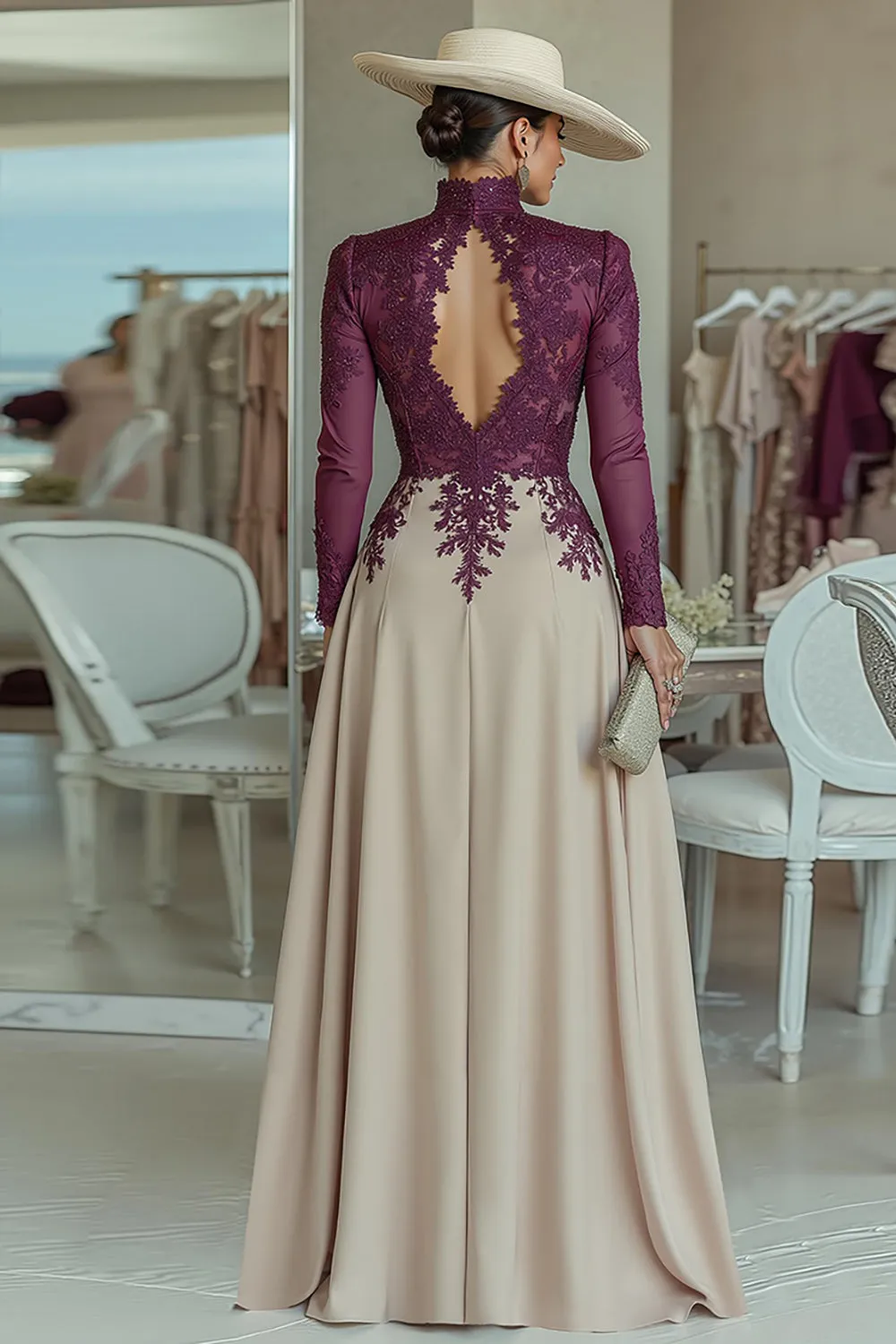 Purple Apricot High Neck Appliqued Mother of the Bride Jumpsuits with Keyhole sold by Zapaka product image thumbnail 2