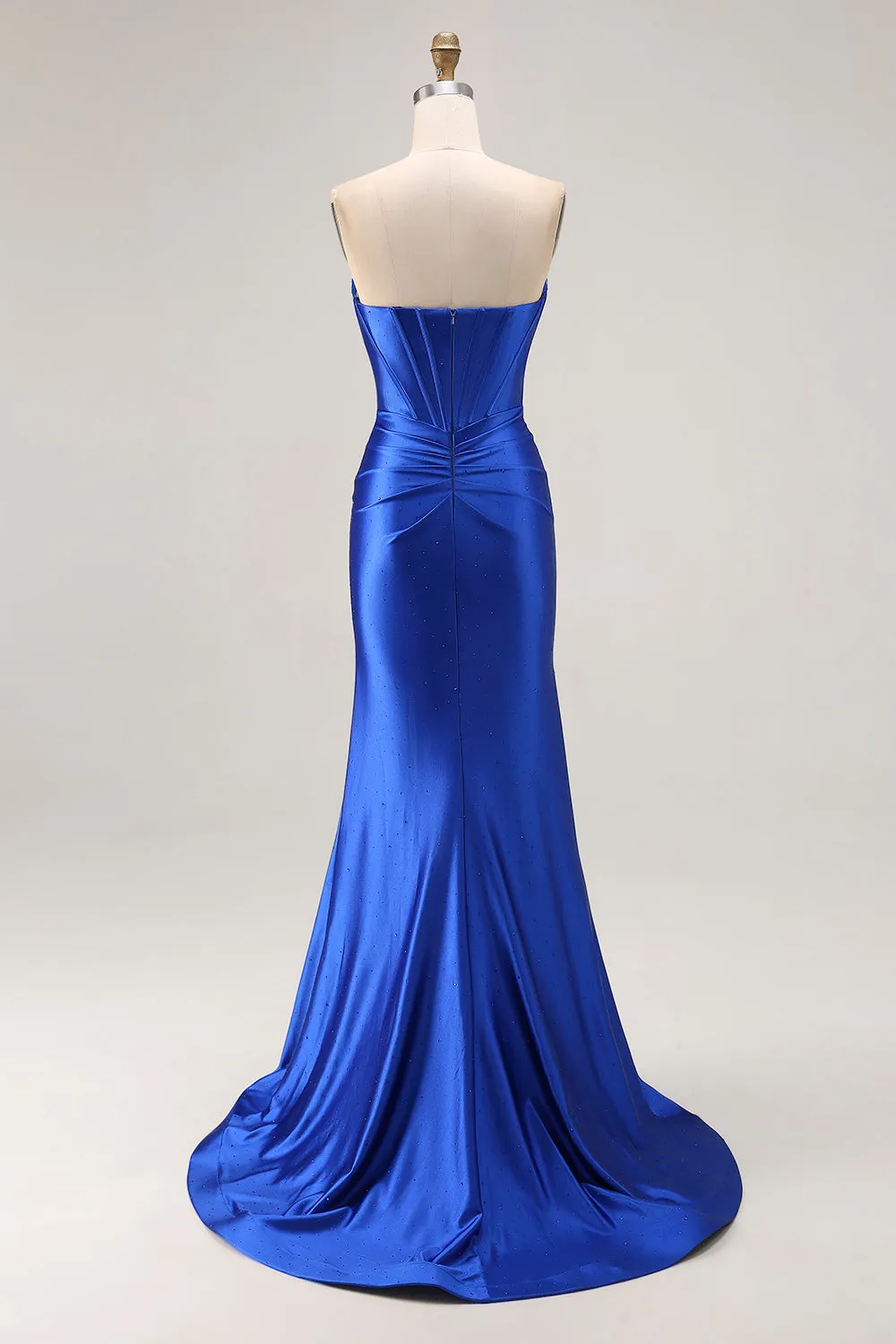 Royal Blue Strapless Beaded Corset Mermaid Pleated Long Prom Dress with Slit sold by Zapaka product image thumbnail 2
