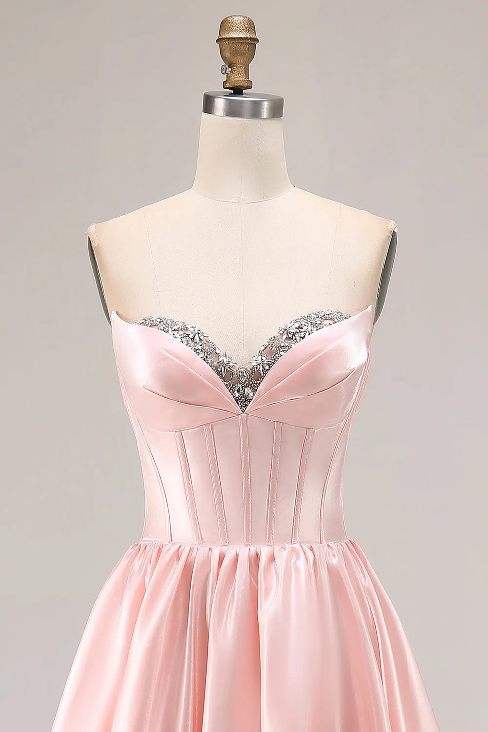 Pink A Line Sweetheart Satin Corset Long Prom Dress with Beading sold by Zapaka product image thumbnail 4