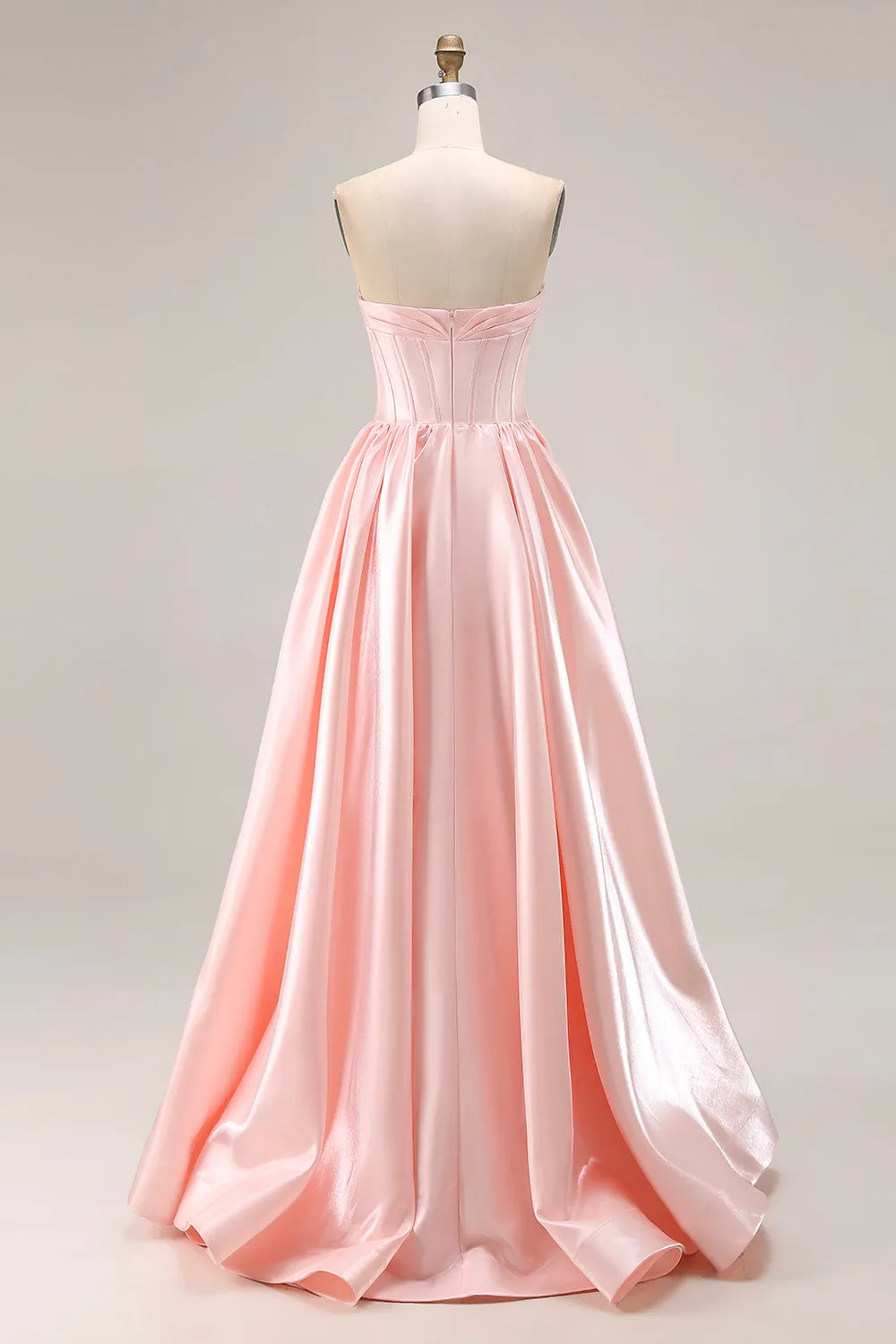 Pink A Line Sweetheart Satin Corset Long Prom Dress with Beading sold by Zapaka product image thumbnail 2