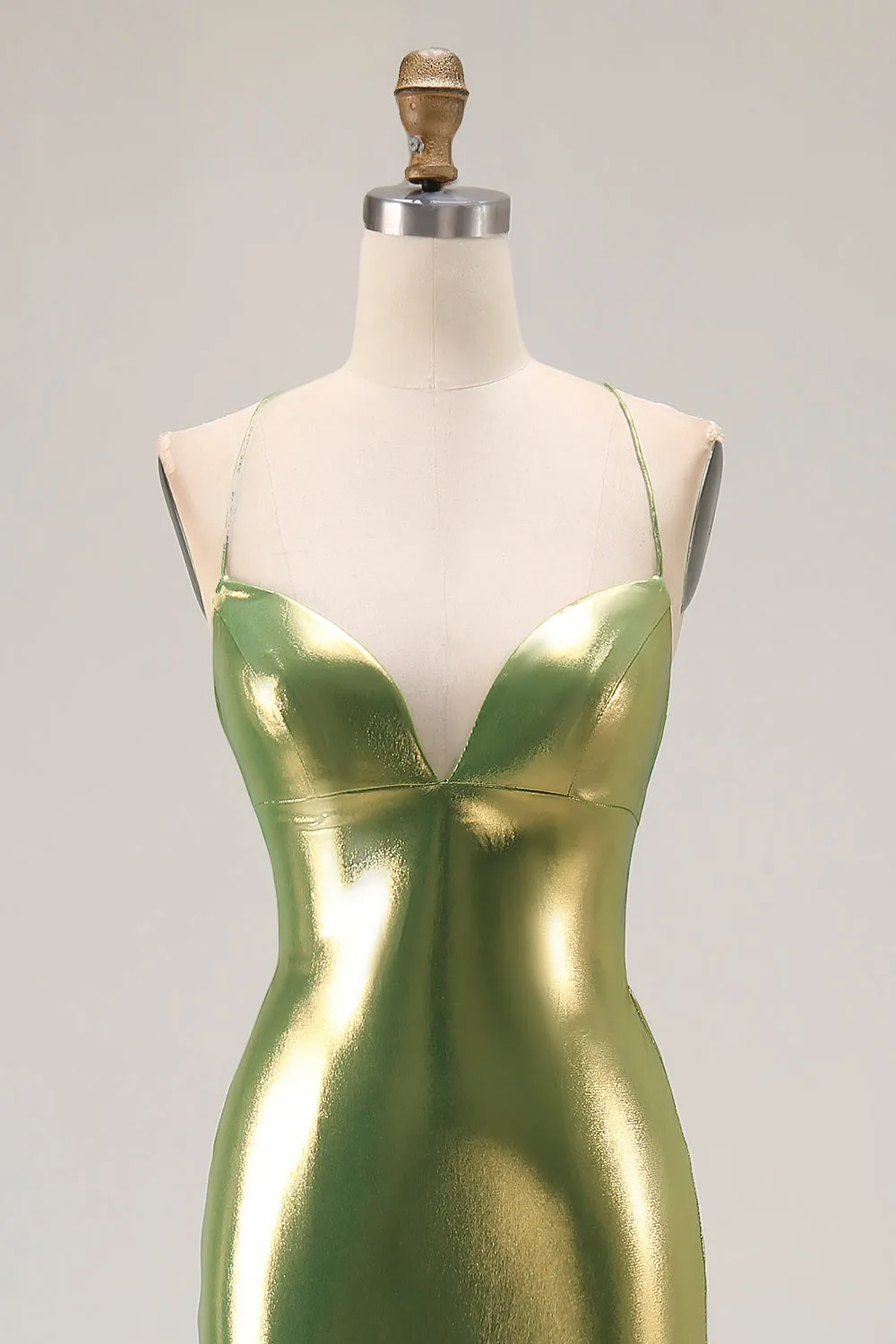 Gold Metallic Tiered Mermaid Tie Back Long Prom Dress With Slit sold by Zapaka product image thumbnail 4