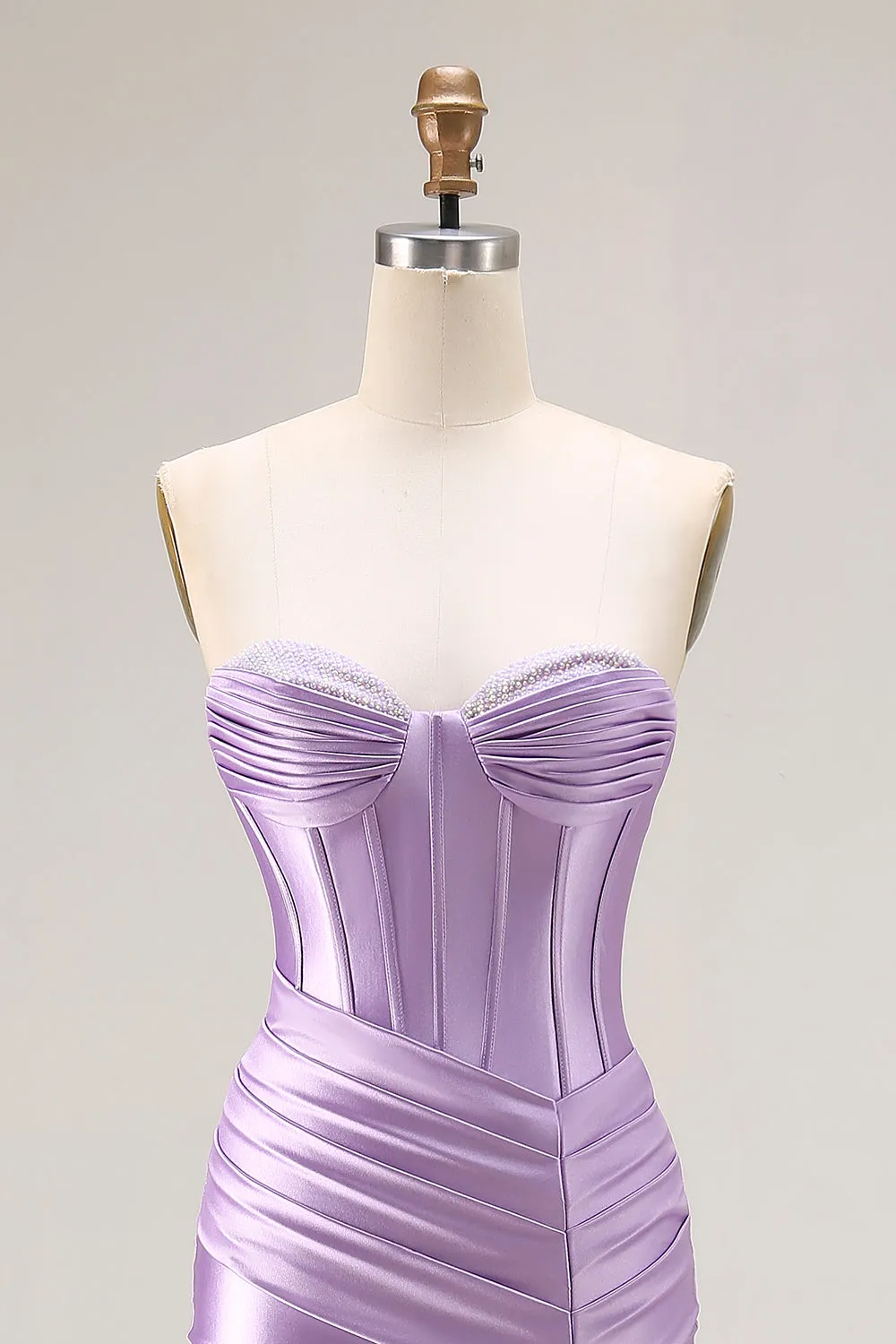Strapless Purple Mermaid Corset Pleated Long Prom Dress With Slit sold by Zapaka product image thumbnail 4