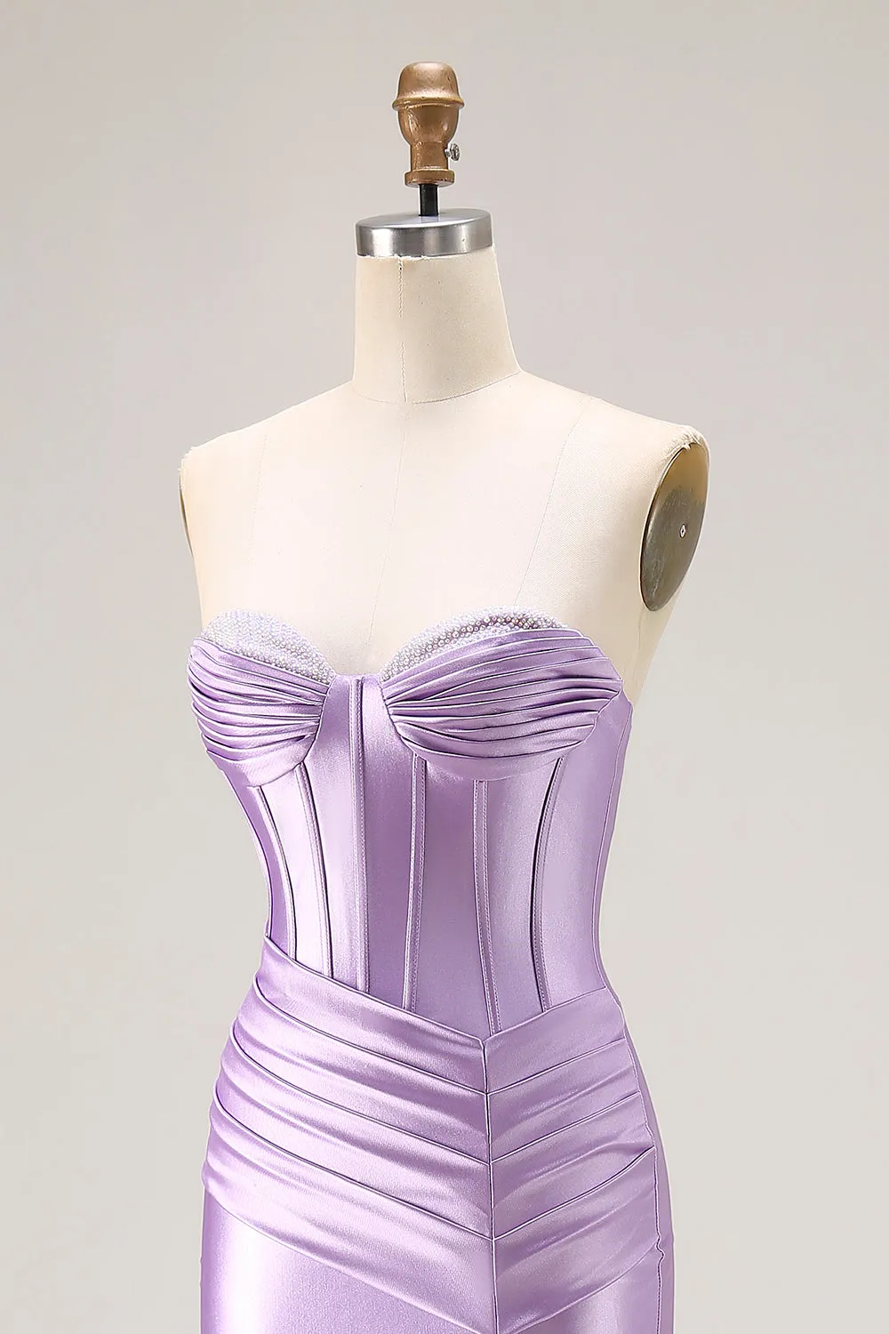Strapless Purple Mermaid Corset Pleated Long Prom Dress With Slit sold by Zapaka product image thumbnail 5