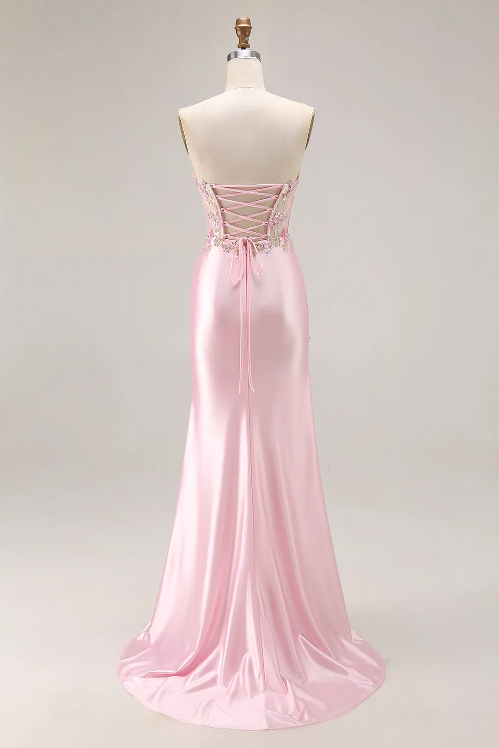 Pink Strapless Mermaid Corset Appliqued Sequin Long Prom Dress With Slit sold by Zapaka product image thumbnail 2