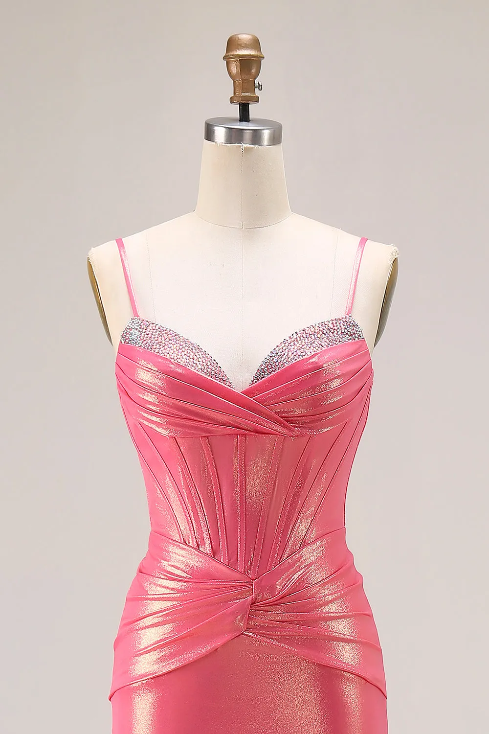 Glitter Watermelon Mermaid Pleated Corset Long Prom Dress With Beading sold by Zapaka product image thumbnail 4