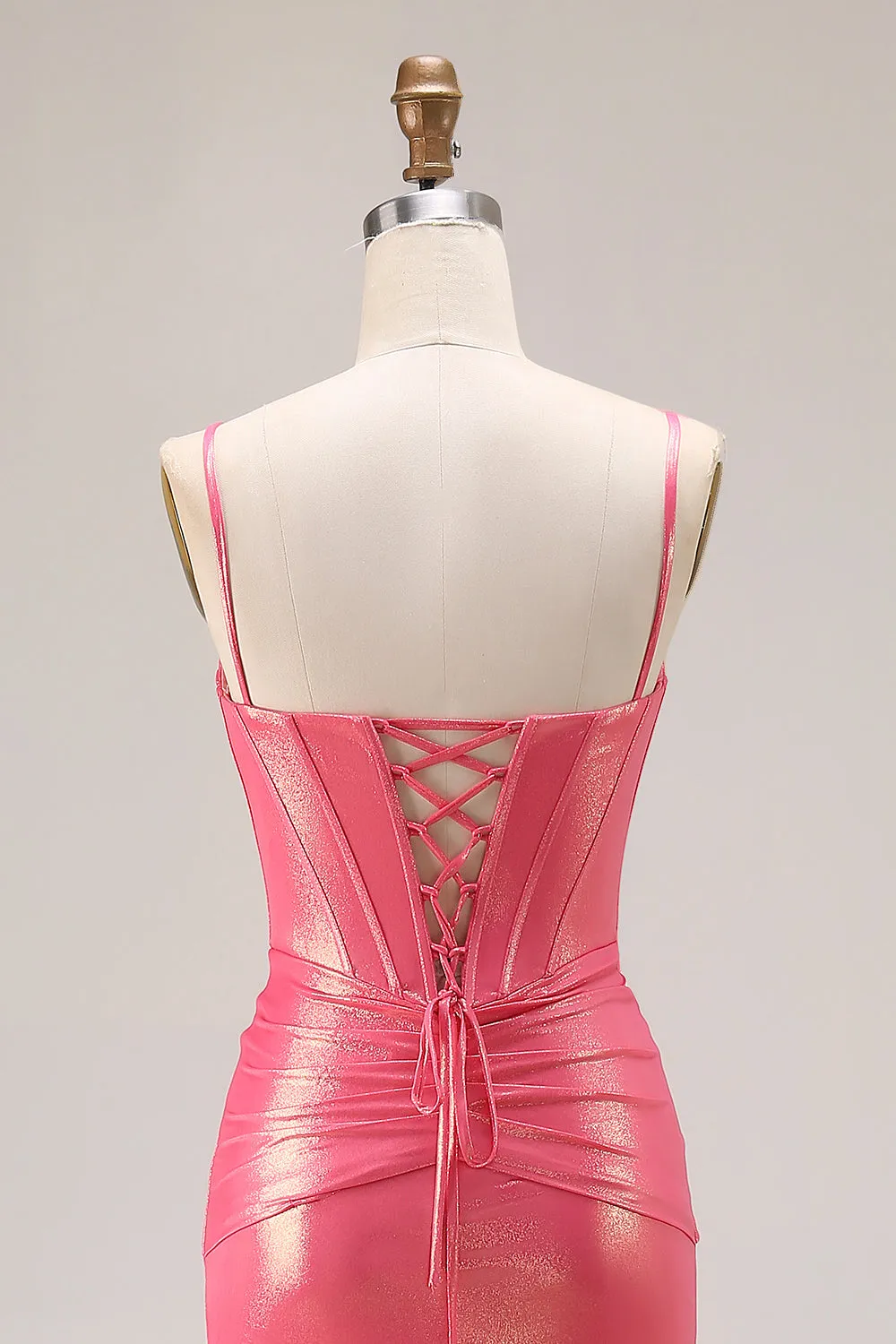 Glitter Watermelon Mermaid Pleated Corset Long Prom Dress With Beading sold by Zapaka product image thumbnail 5