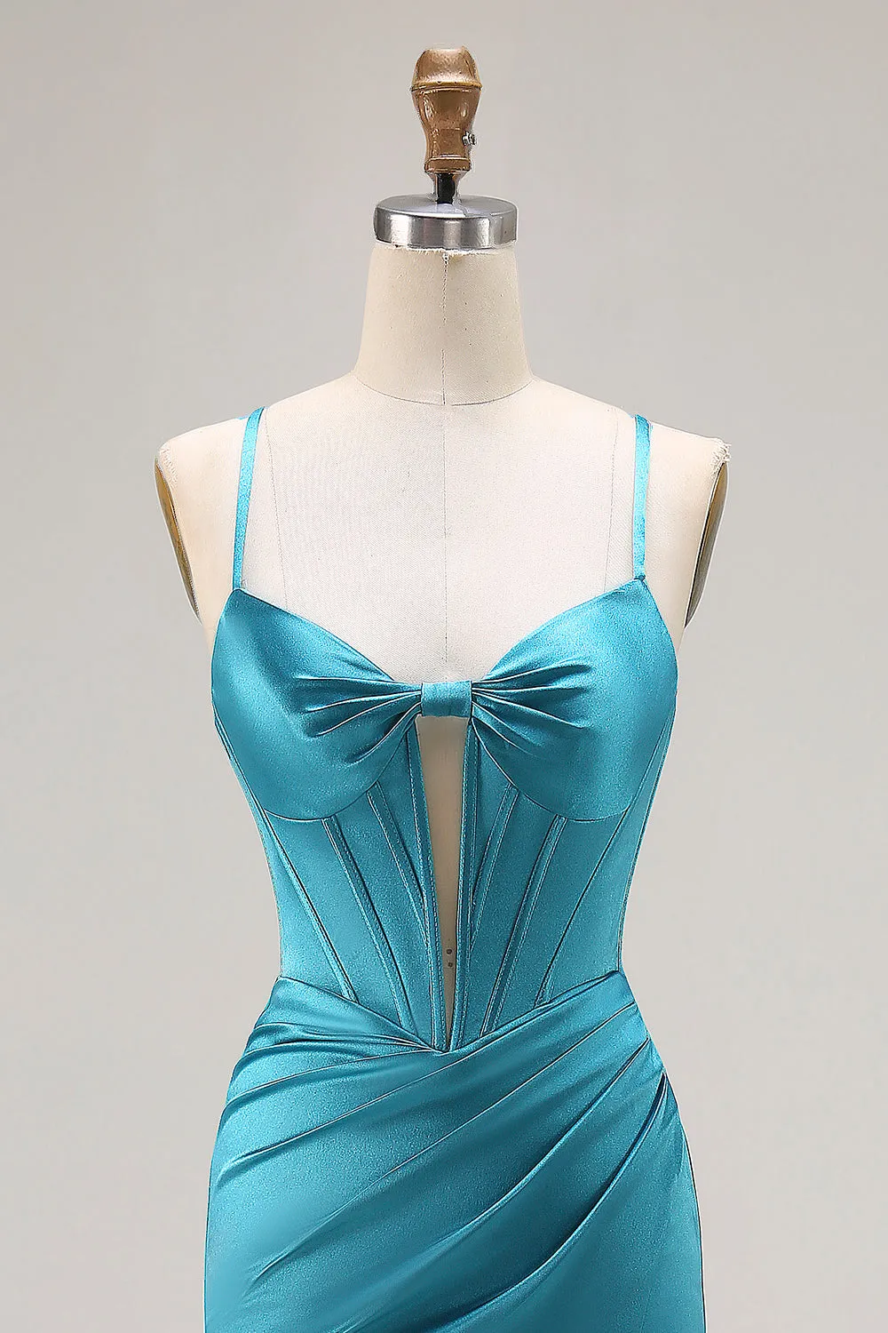 Peacock Blue Corset Mermaid Cut-Out Satin Long Prom Dress with Slit sold by Zapaka product image thumbnail 4