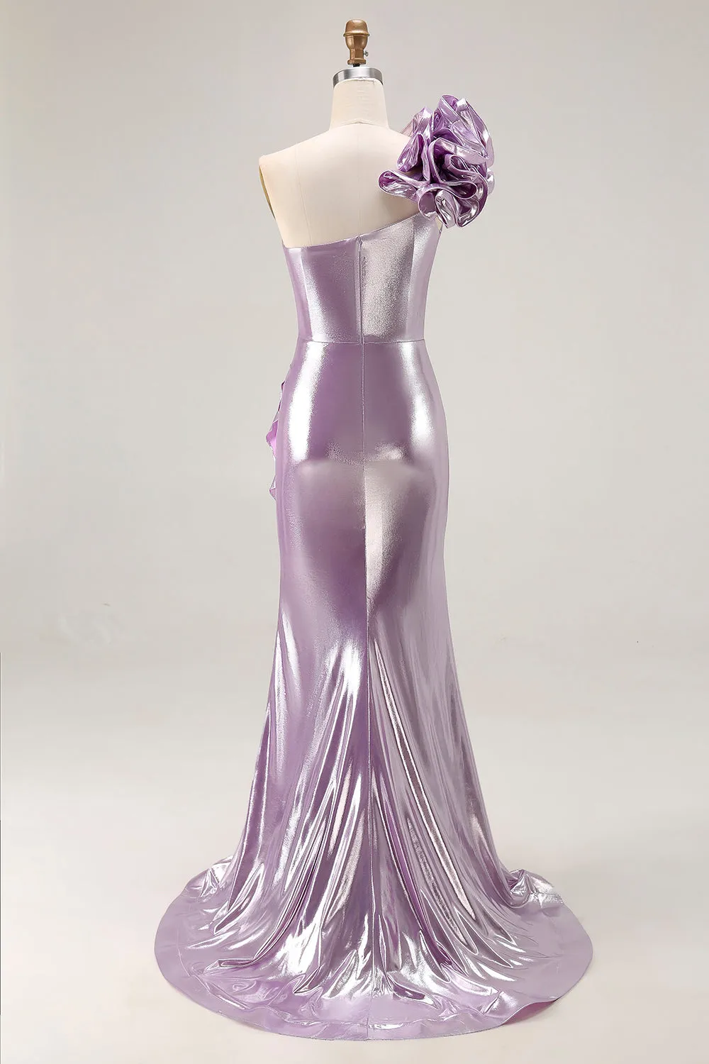 Metallic Lilac One-Shoulder Long Prom Dress with Draped Ruffle Detail sold by Zapaka product image thumbnail 2