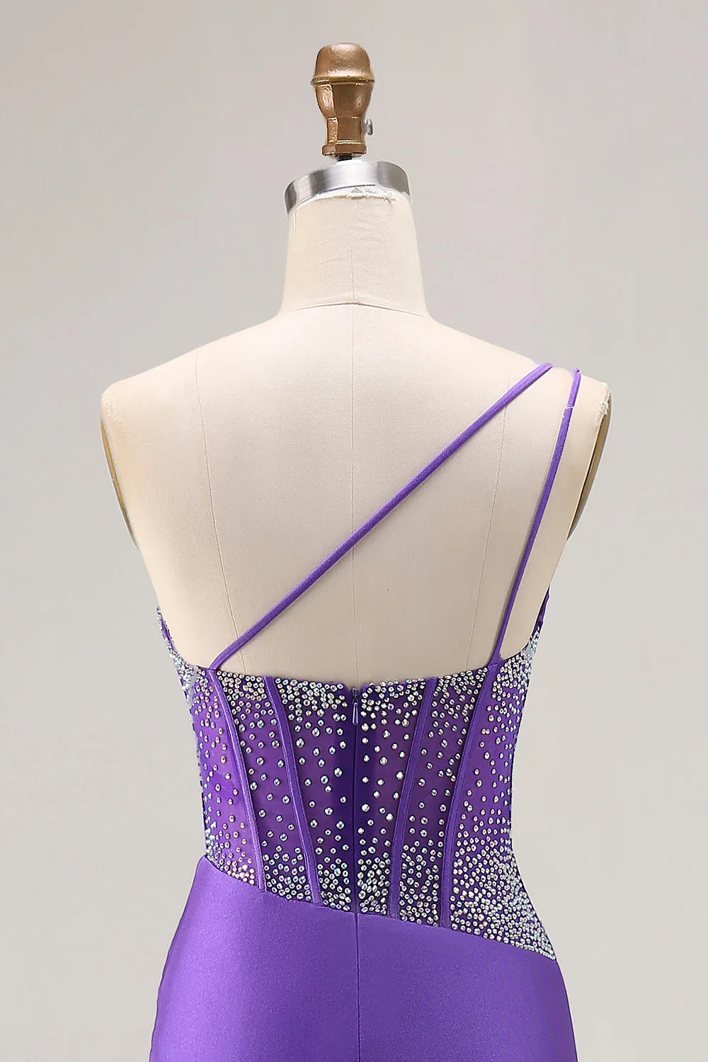 Dark Purple Mermaid One Shoulder Corset Long Prom Dress With Beading sold by Zapaka product image thumbnail 5