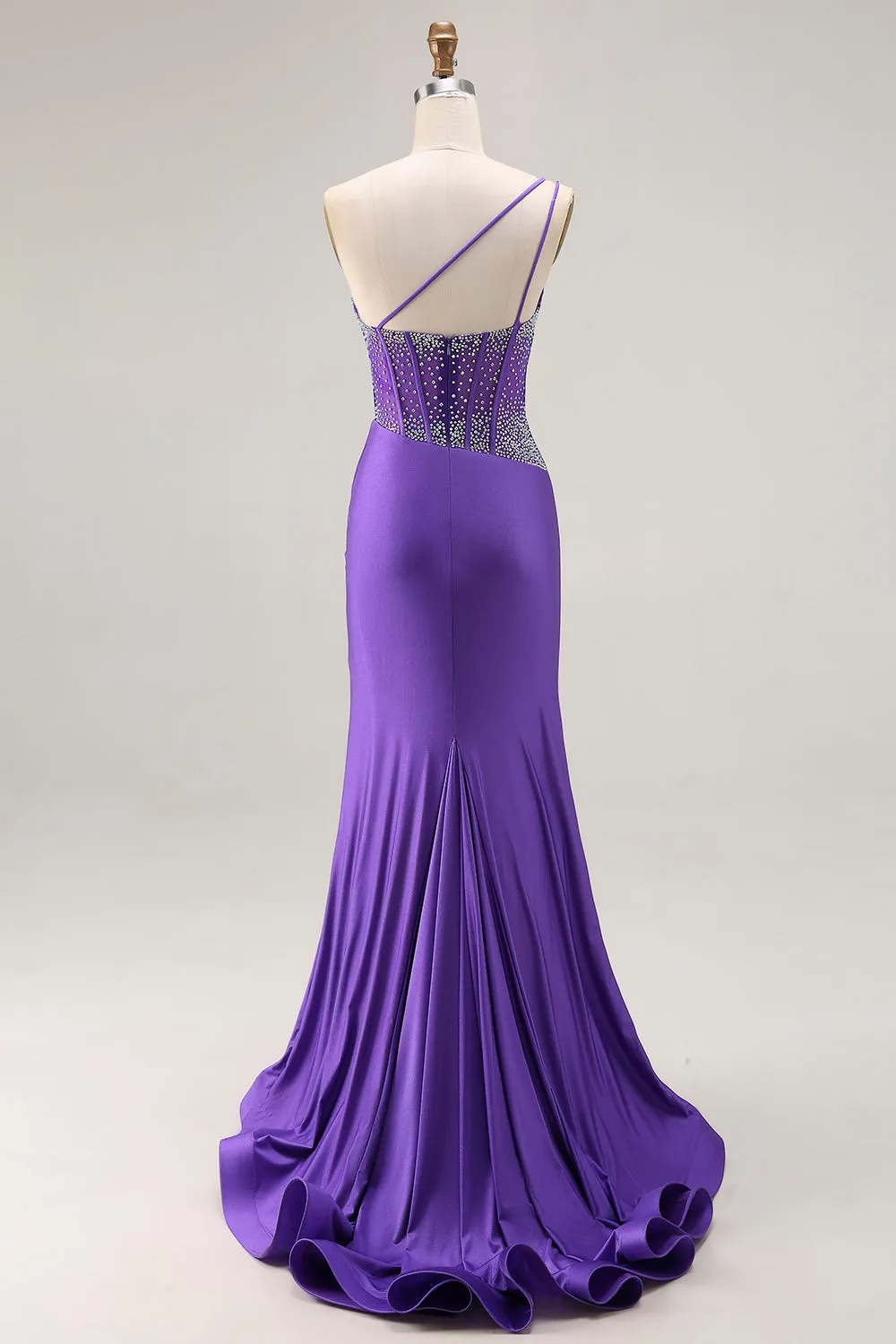 Dark Purple Mermaid One Shoulder Corset Long Prom Dress With Beading sold by Zapaka product image thumbnail 3