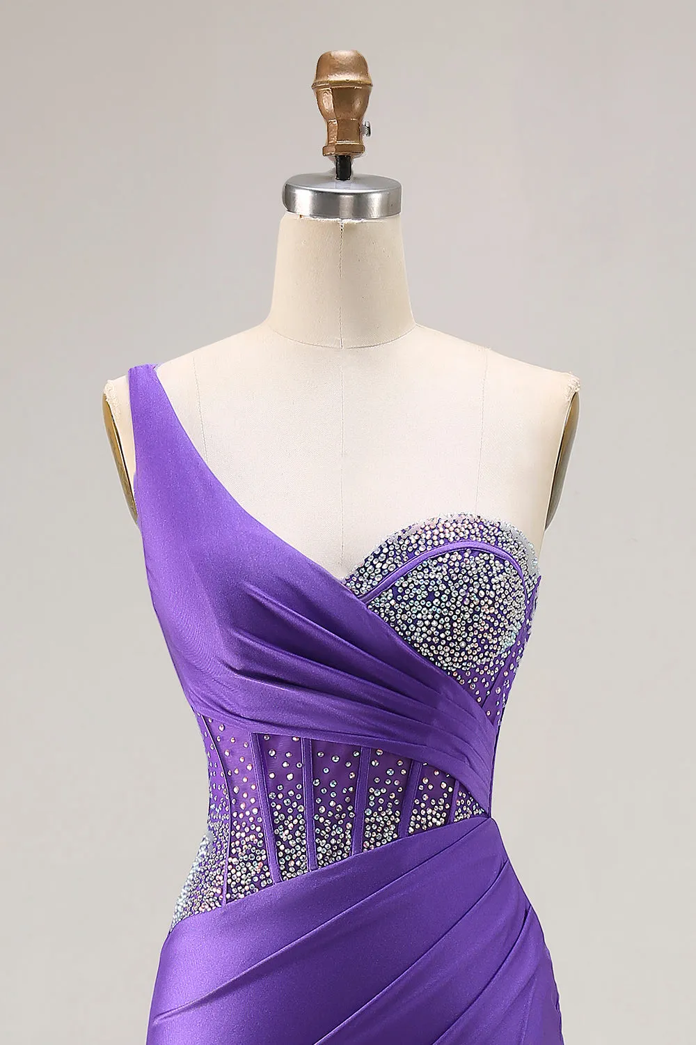 Dark Purple Mermaid One Shoulder Corset Long Prom Dress With Beading sold by Zapaka product image thumbnail 4