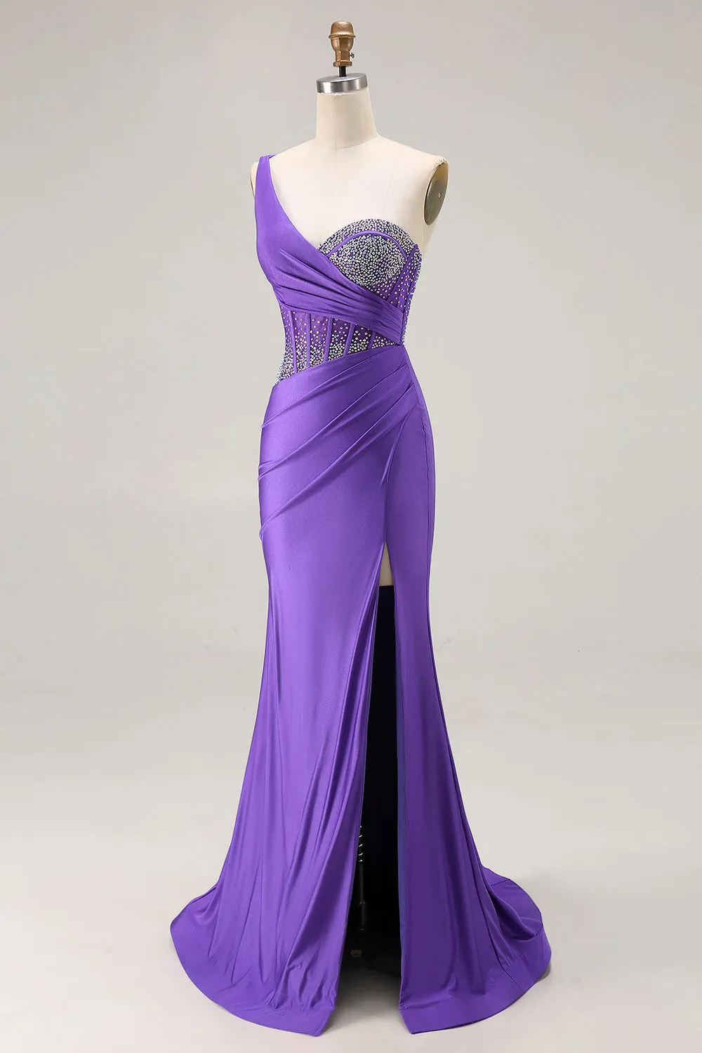 Dark Purple Mermaid One Shoulder Corset Long Prom Dress With Beading sold by Zapaka product image thumbnail 2