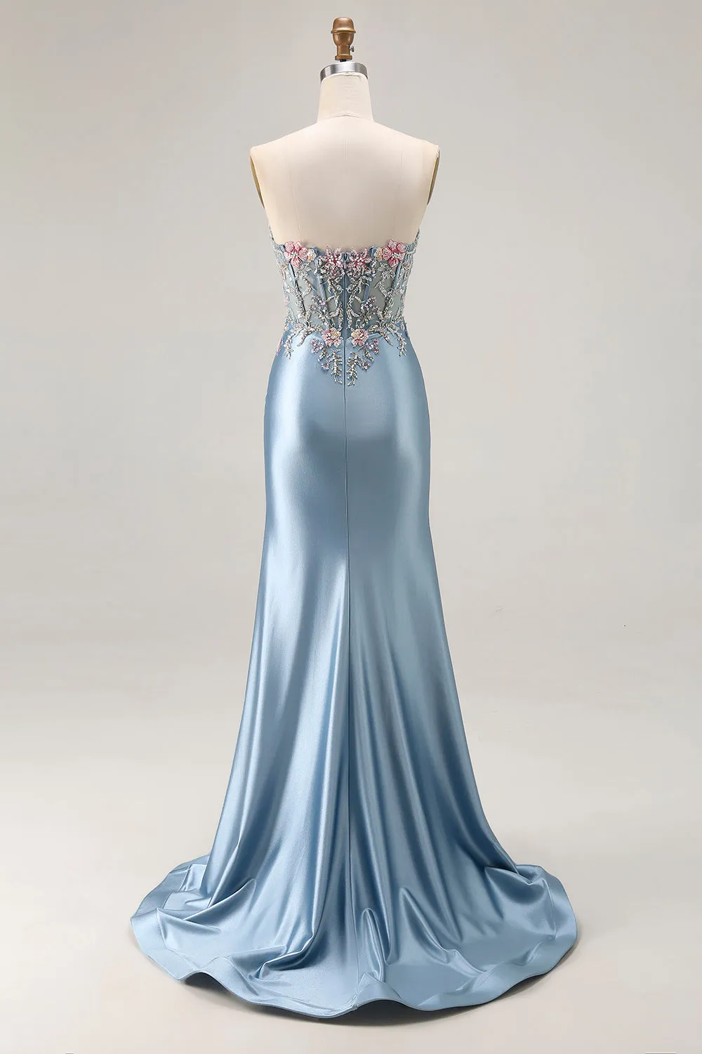 Grey Blue Mermaid Sweetheart Appliqued Corset Beaded Long Prom Dress With Slit sold by Zapaka product image thumbnail 2
