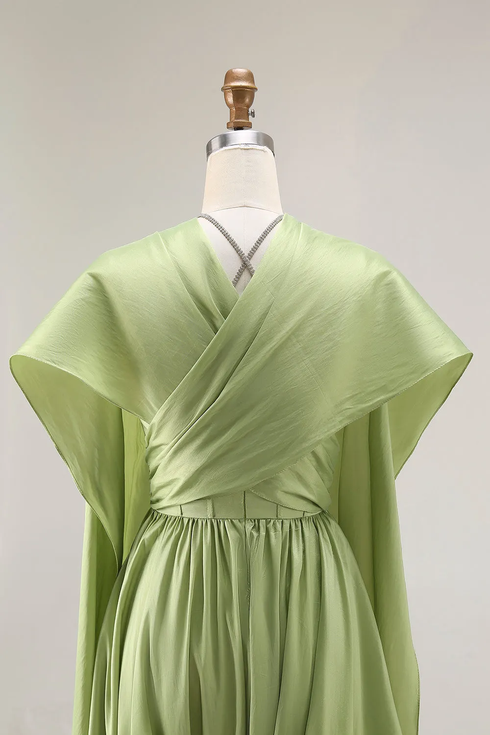 Sage Green A Line Satin Corset Keyhole Long Prom Dress with Cap Sleeves sold by Zapaka product image thumbnail 5